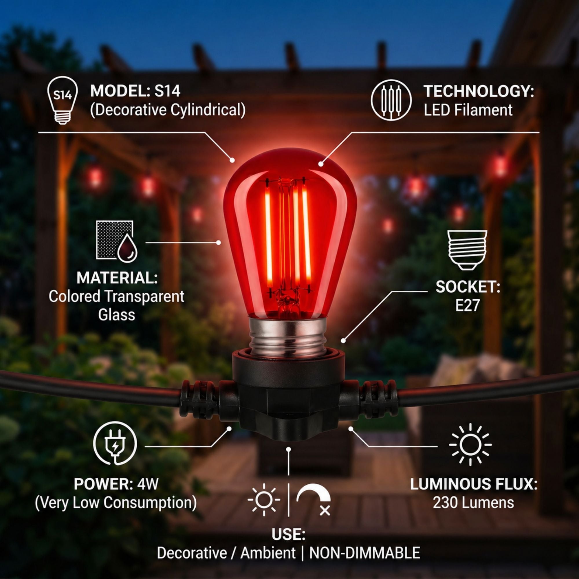 Bombilla LED Filamento - S14 E27 - 4W - Cristal de colores (12)