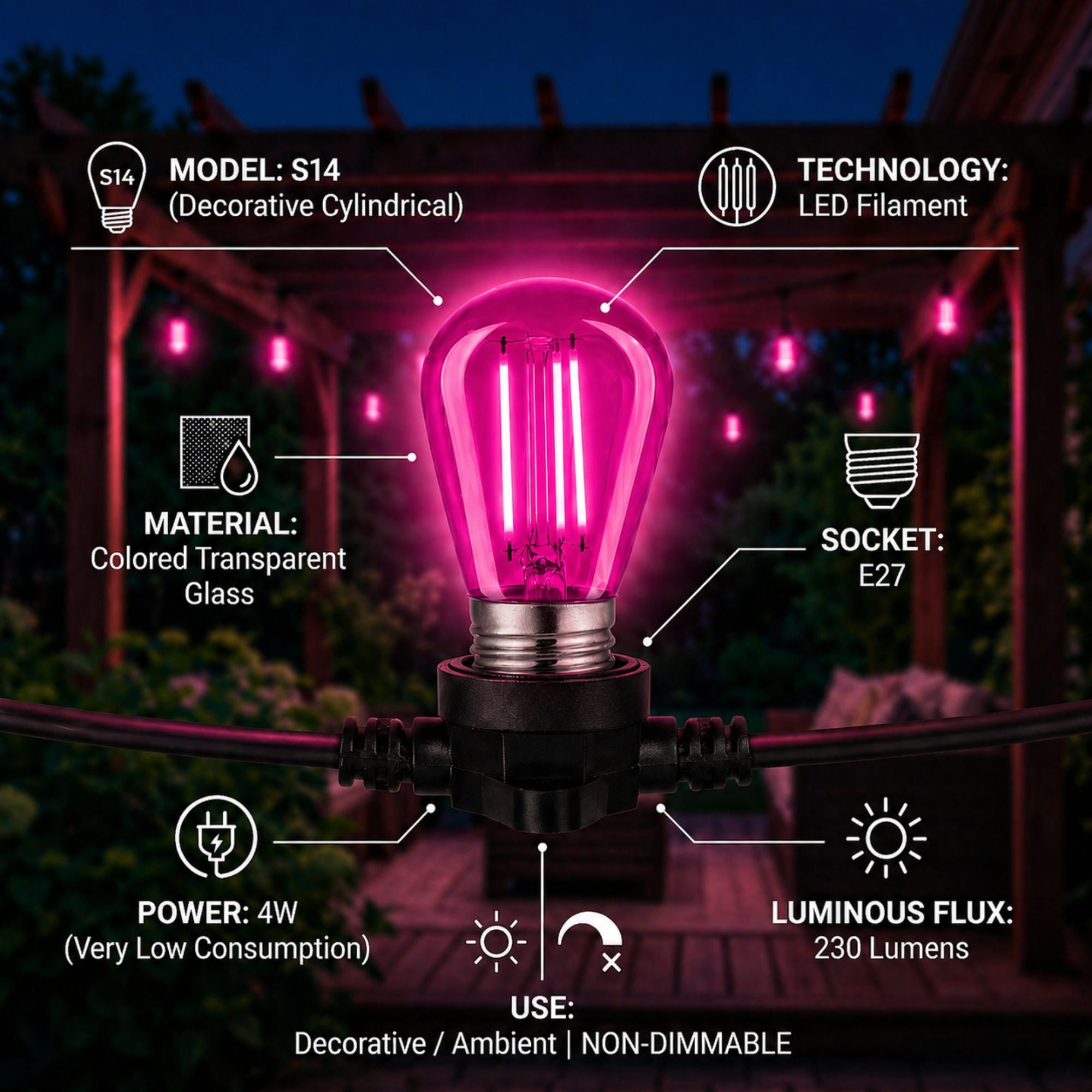 Bombilla LED Filamento - S14 E27 - 4W - Cristal de colores (19)
