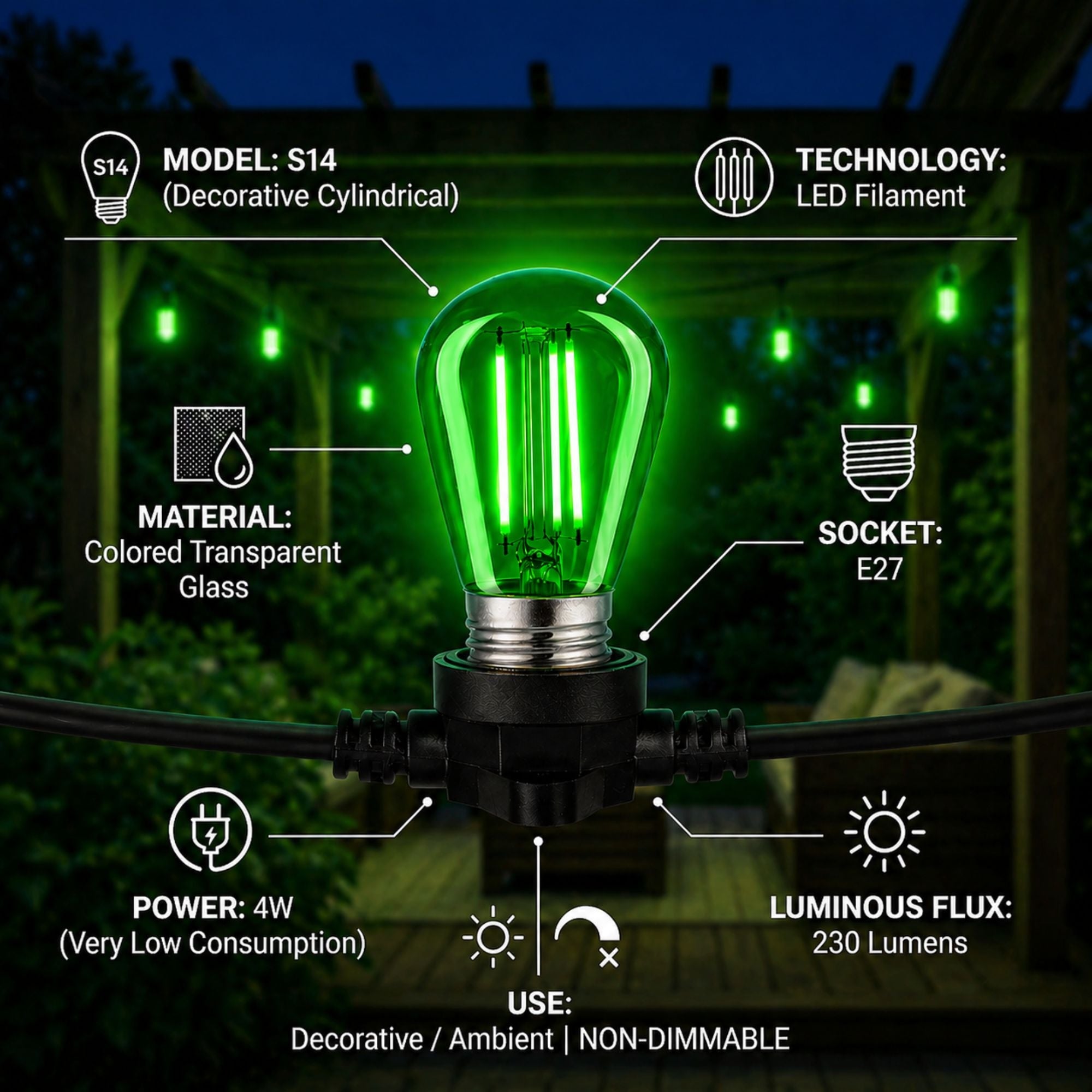 Bombilla LED Filamento - S14 E27 - 4W - Cristal de colores (24)