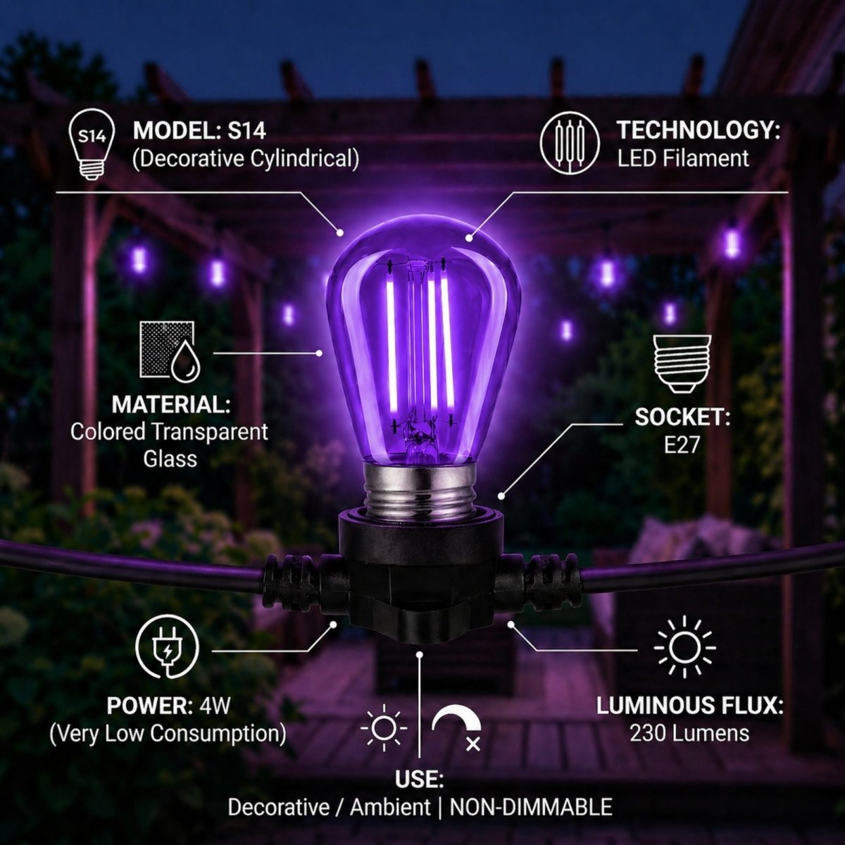 Bombilla LED Filamento - S14 E27 - 4W - Cristal de colores - Barcelona Led-Iluminación