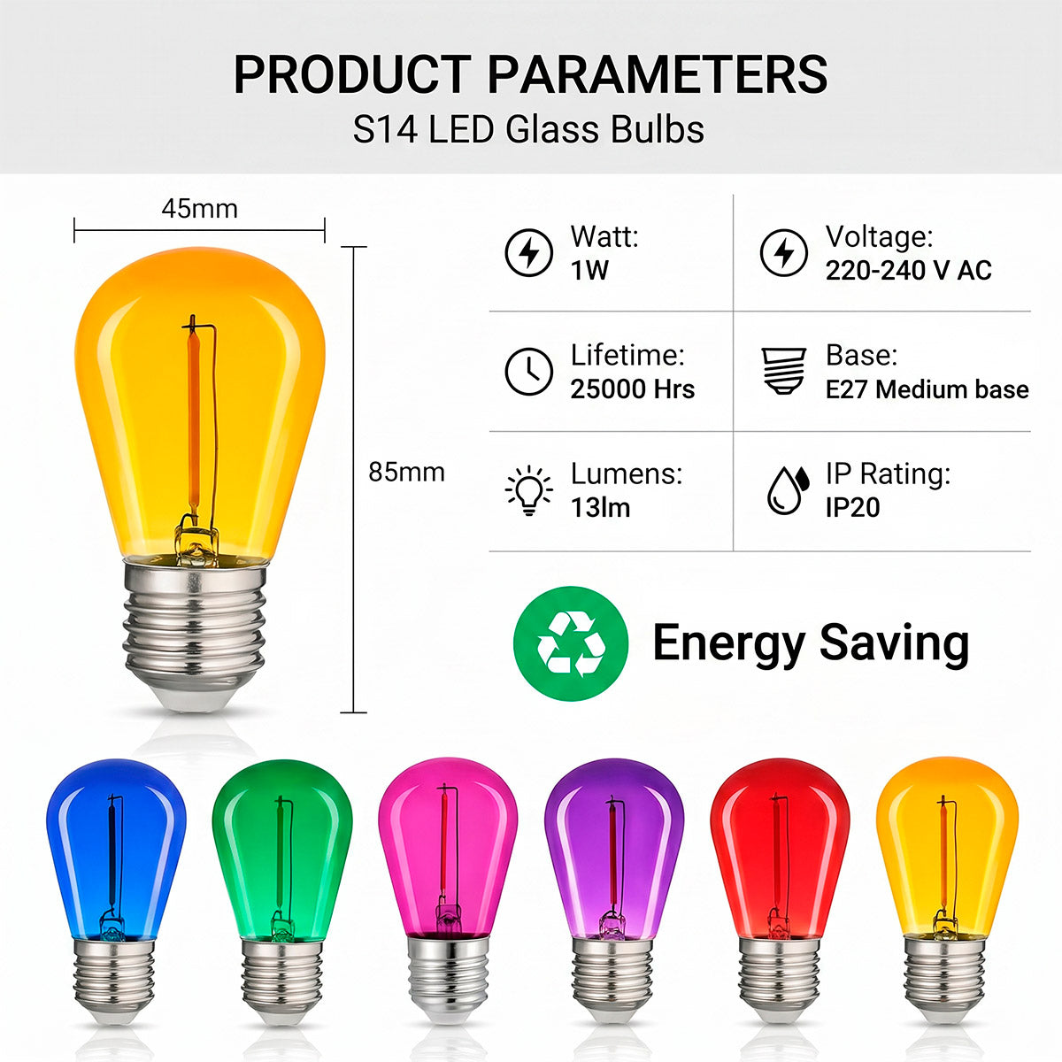 Bombilla LED Filamento - S14 E27 - 1W - Cristal de colores (4)