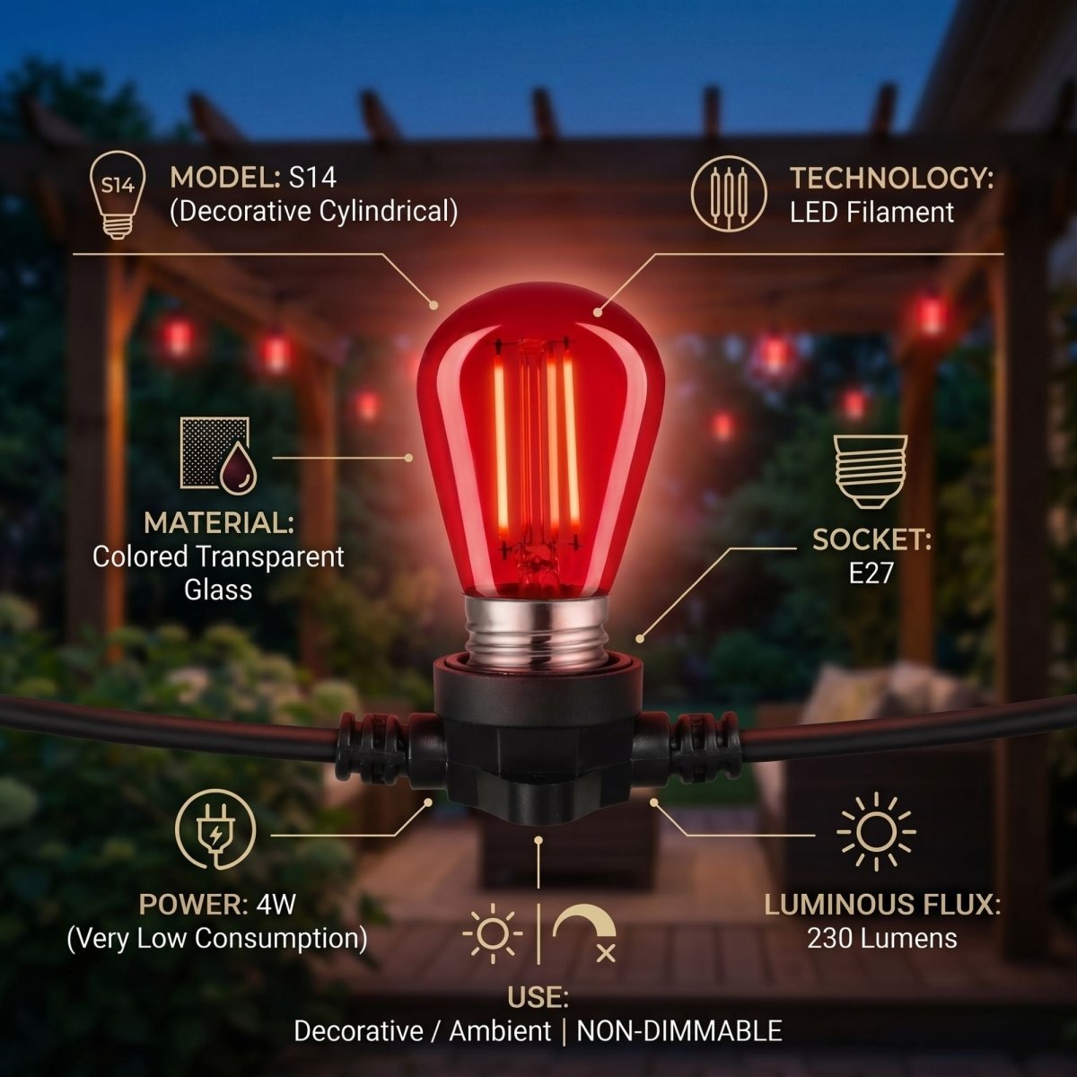 Bombilla LED Filamento - S14 E27 - 4W - Cristal de colores - Barcelona Led-Iluminación