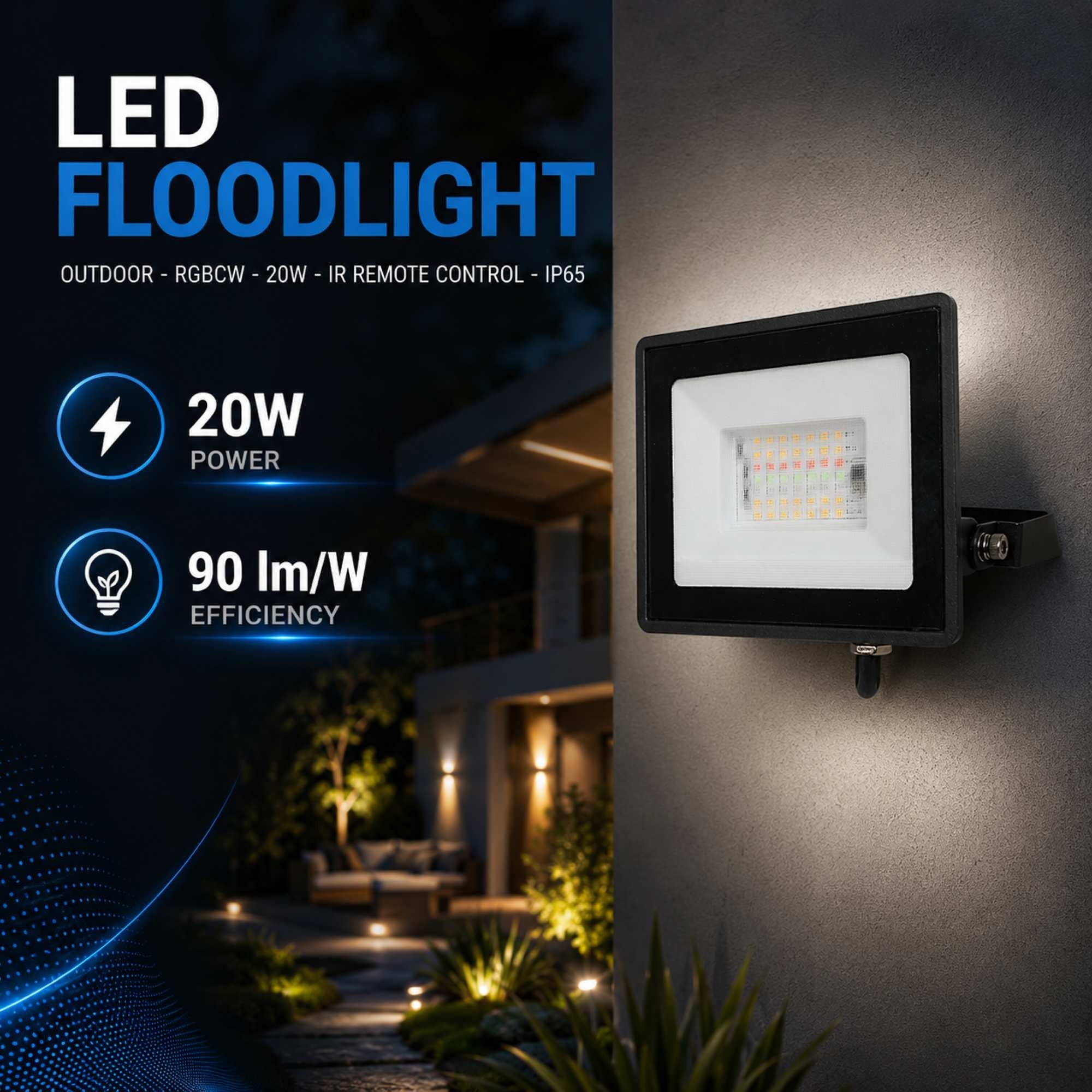 Proyector LED de exterior - RGBCW - 20W - mando a distancia IR - IP65 (2)