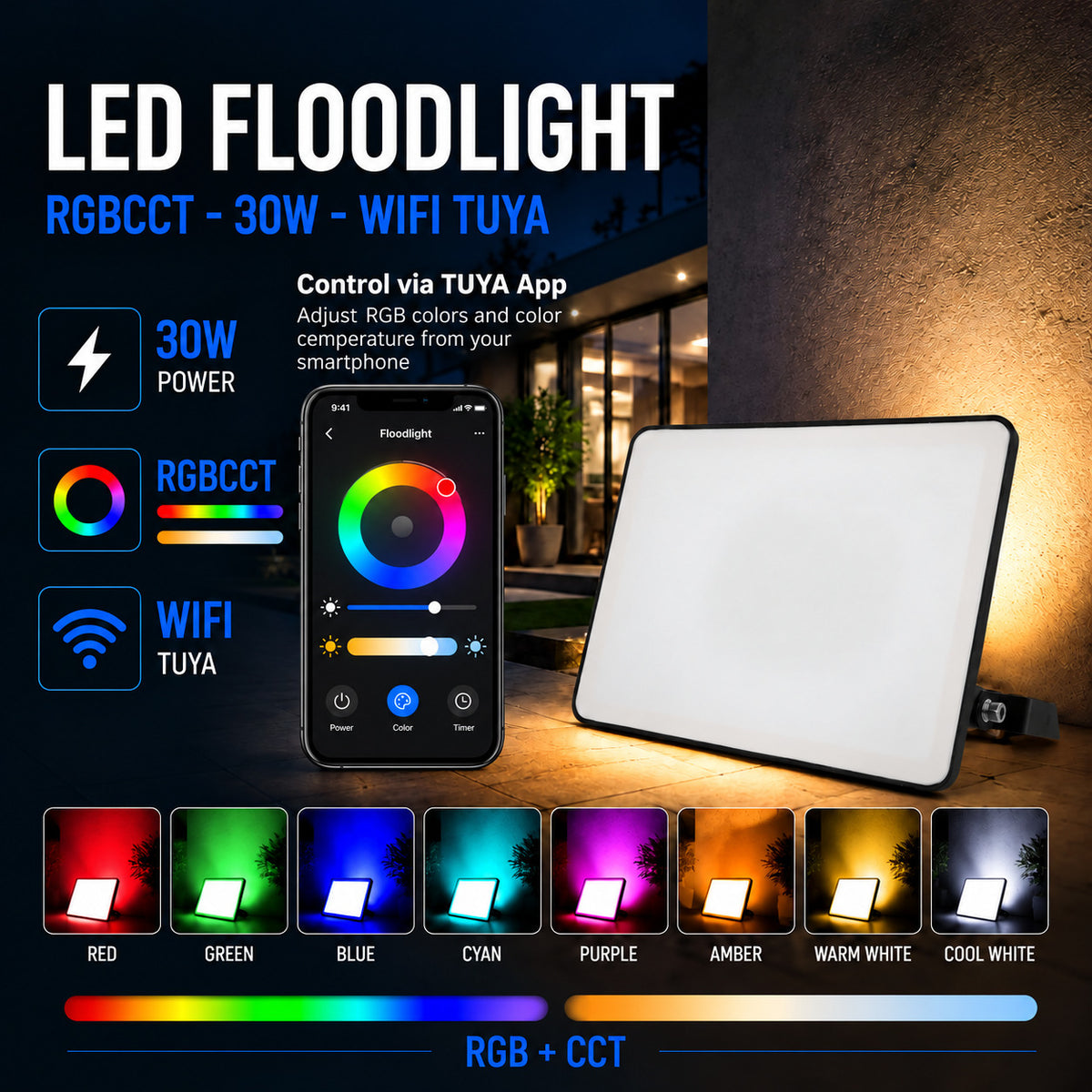 Proyector LED de exterior - RGBCCT - 30W - control WIFI/TUYA APP - IP65 (4)