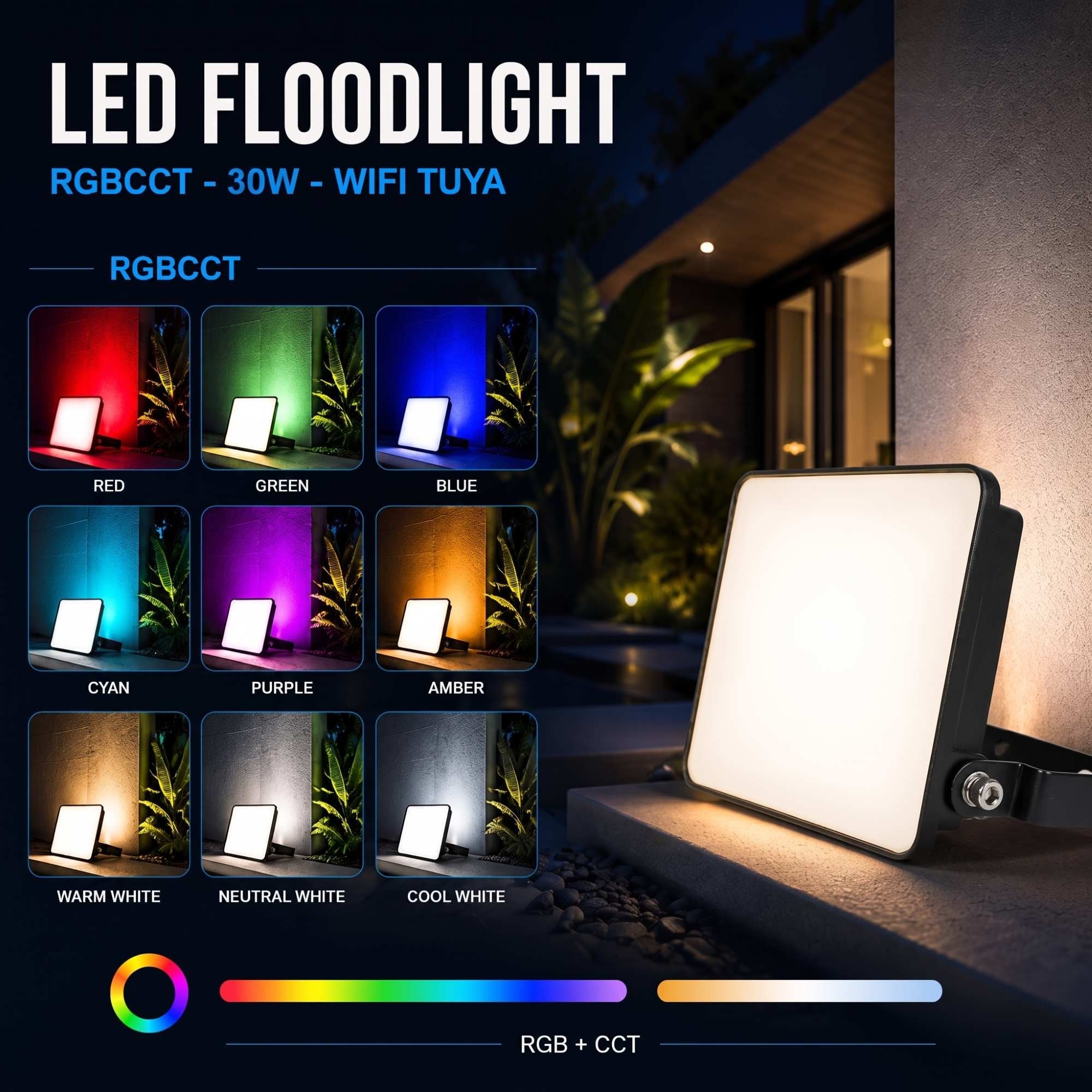 Proyector LED de exterior - RGBCCT - 30W - control WIFI/TUYA APP - IP65 (4)