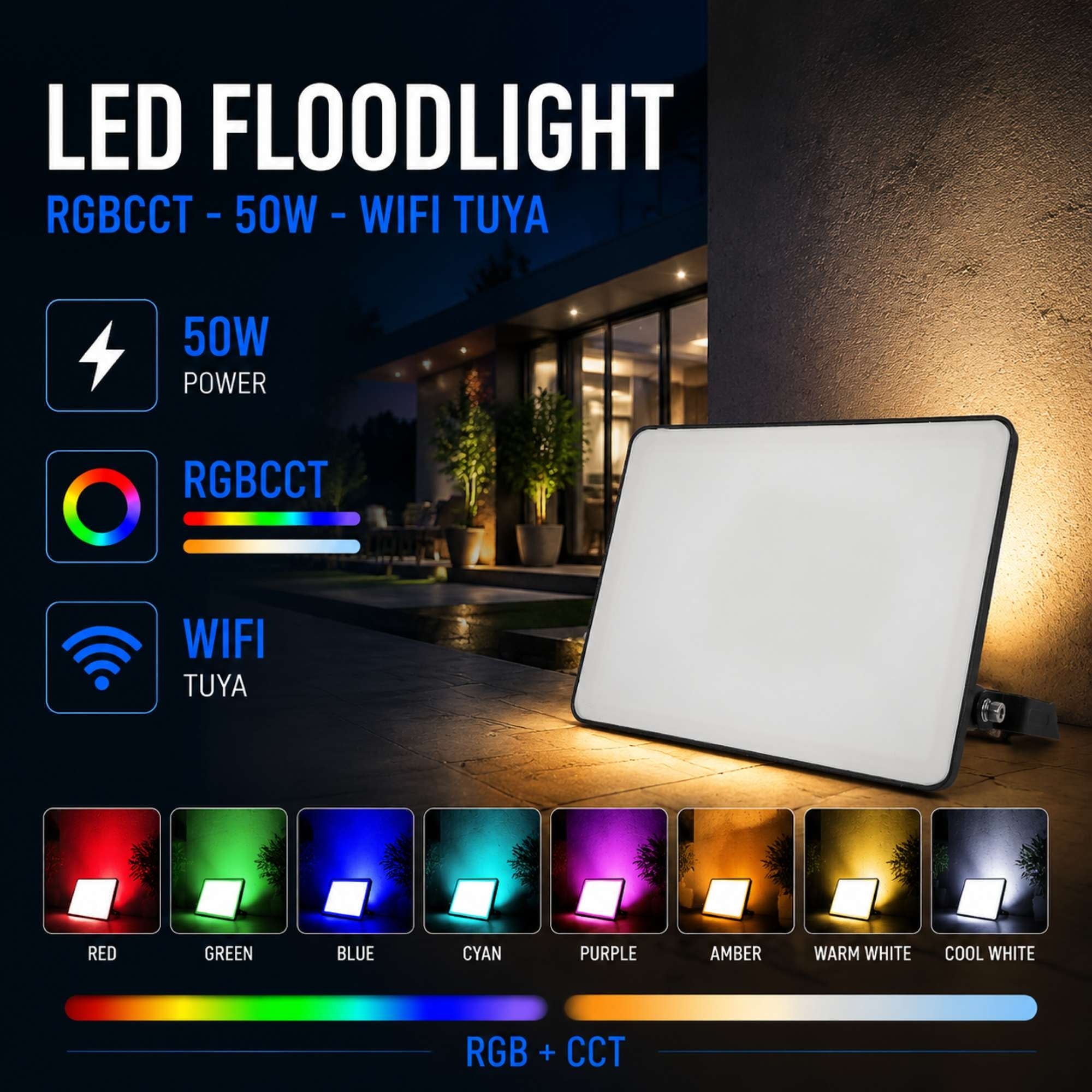 Proyector LED de exterior - RGBCCT - 50W - control WIFI/TUYA APP - IP65 (6)