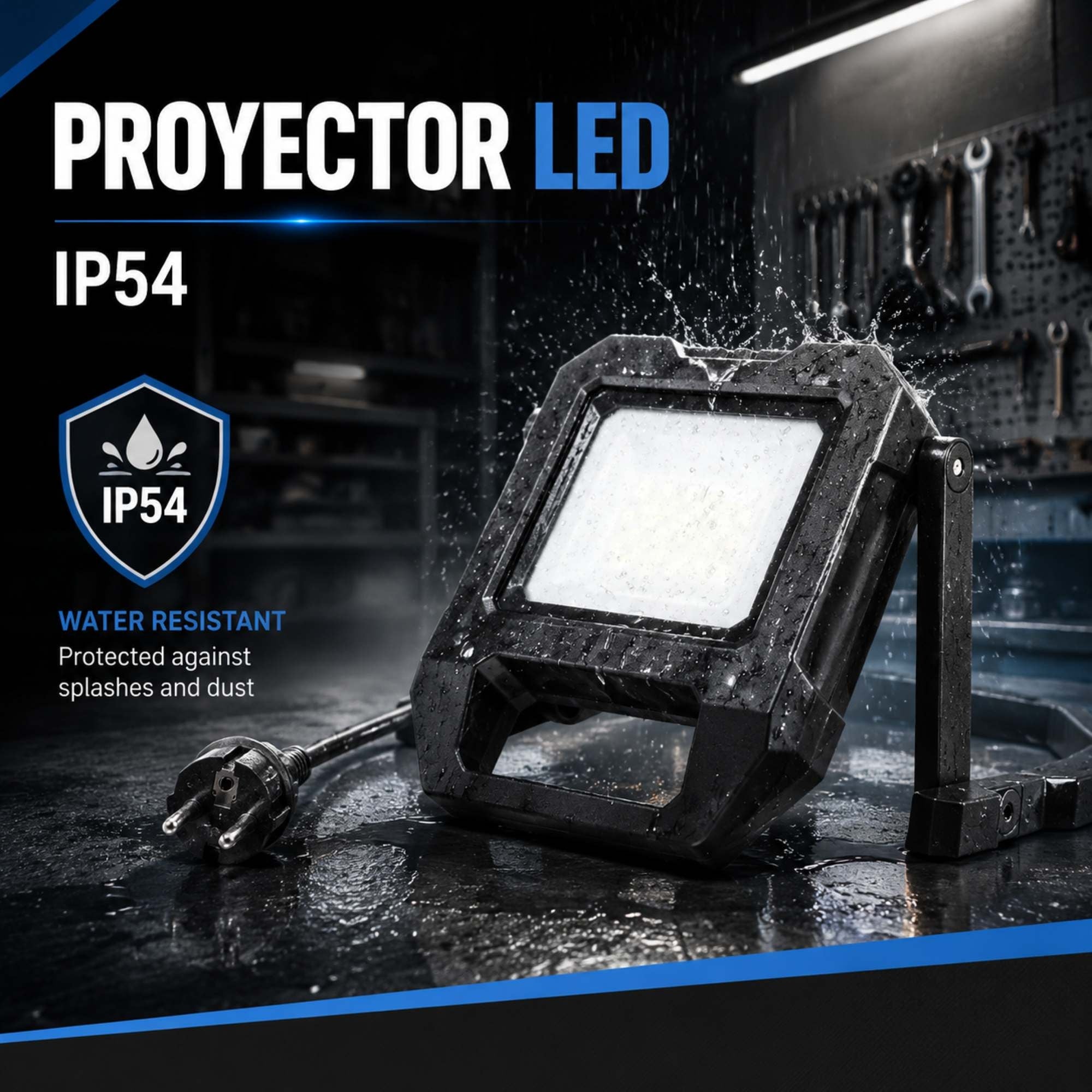 Reflector LED portátil de trabajo con cable y soporte - 20W - 6500K - IP54 (5)