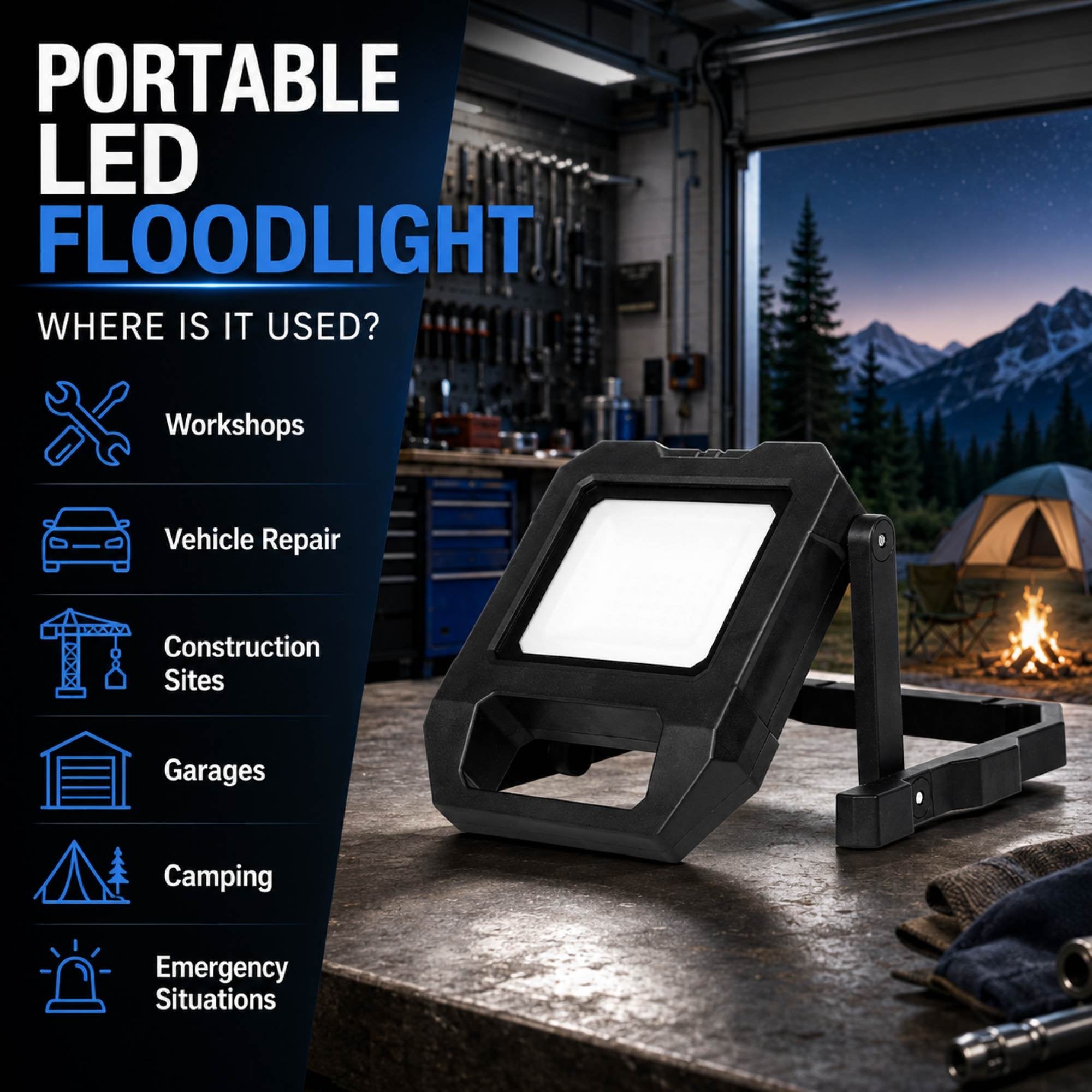 Reflector LED portátil de trabajo con batería - USB+USBC - 10W - 6500K - IP54 (9)