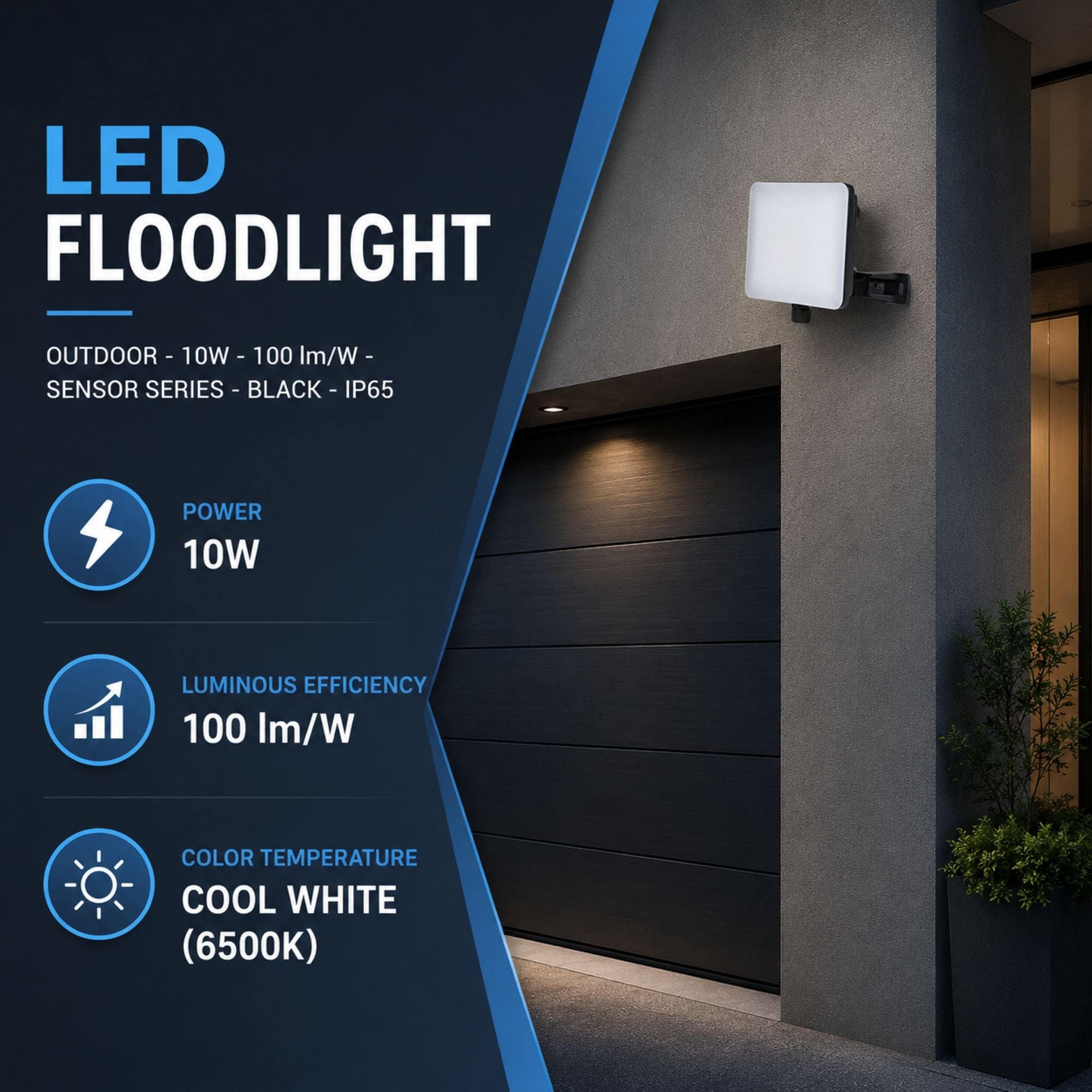 Proyector LED de exterior - 10W - 100 lm/W - Sensor Series - Negro - IP65 (16)