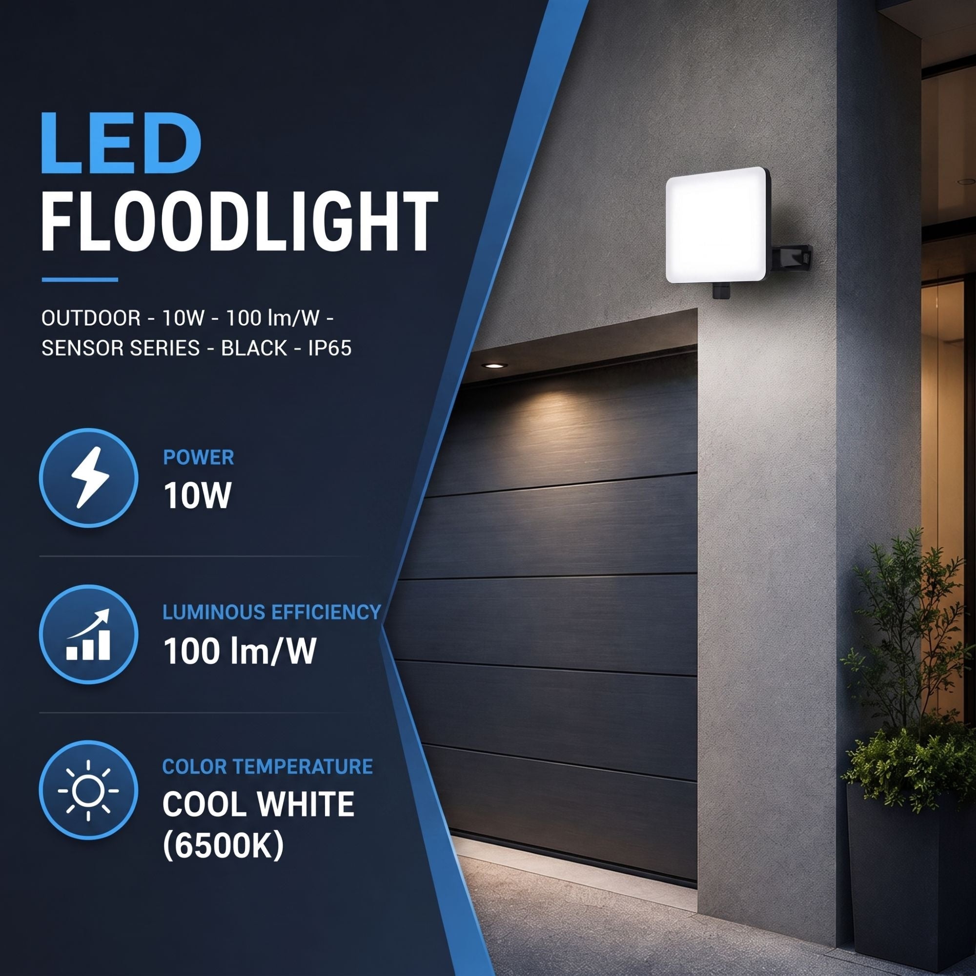 Proyector LED de exterior - 10W - 100 lm/W - Sensor Series - Negro - IP65 (17)