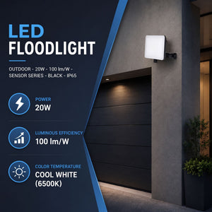 Proyector LED de exterior - 20W - 100 lm/W - Sensor Series - Negro - IP65 (14)