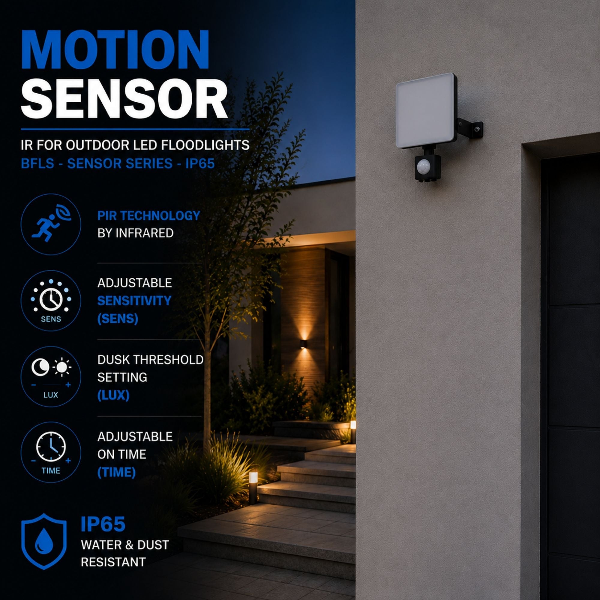 Sensor de movimiento PIR para proyectores LED de exterior BFLS - Sensor series - IP65 (7)