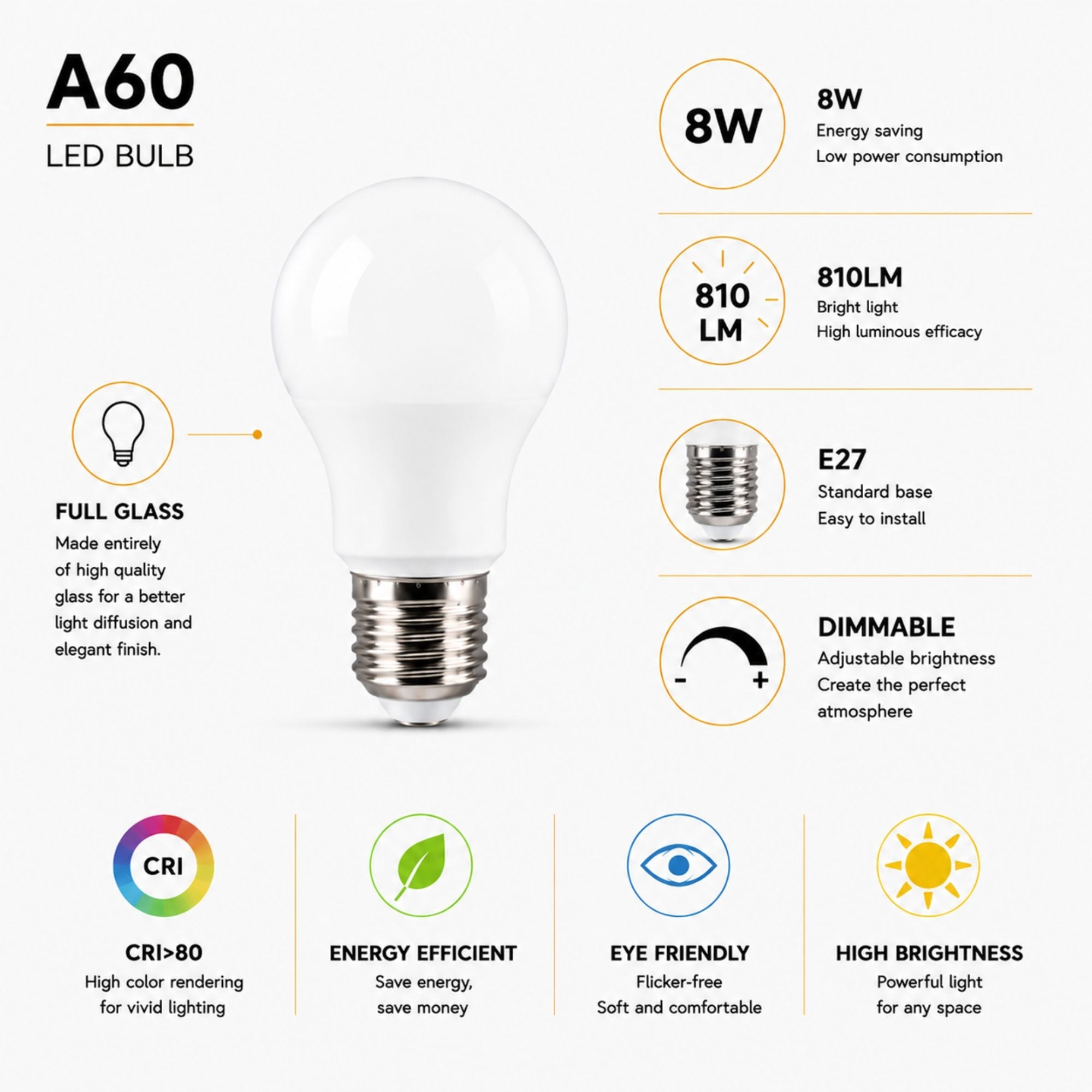 Bombilla LED decorativa "Milky" - Regulable - E27 A60 - 8W - 3000K - 810lm (4)