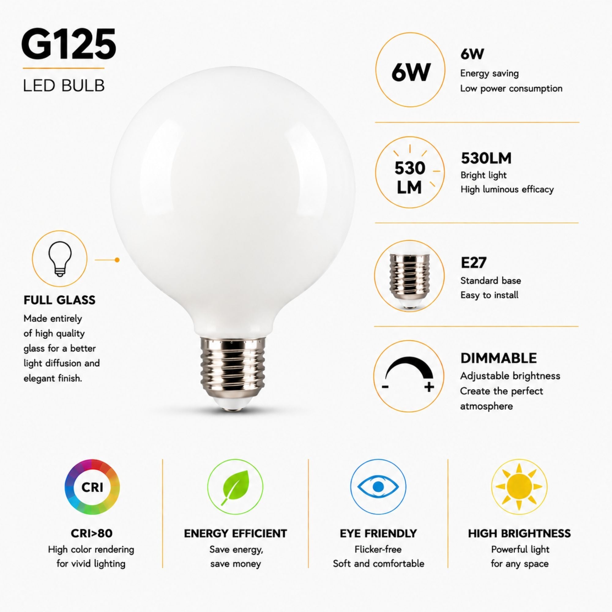 Bombilla LED decorativa "Milky" - Regulable - E27 G125 - 6W - 3000K - 530lm (4)