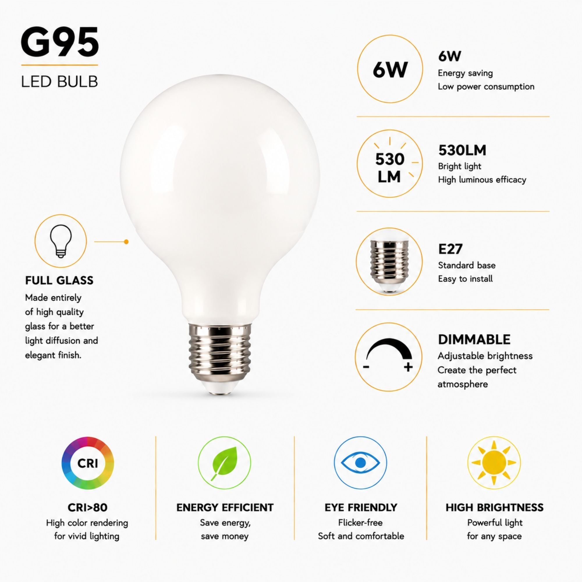 Bombilla LED decorativa "Milky" - Regulable - E27 G95 - 6W - 3000K - 530lm (5)