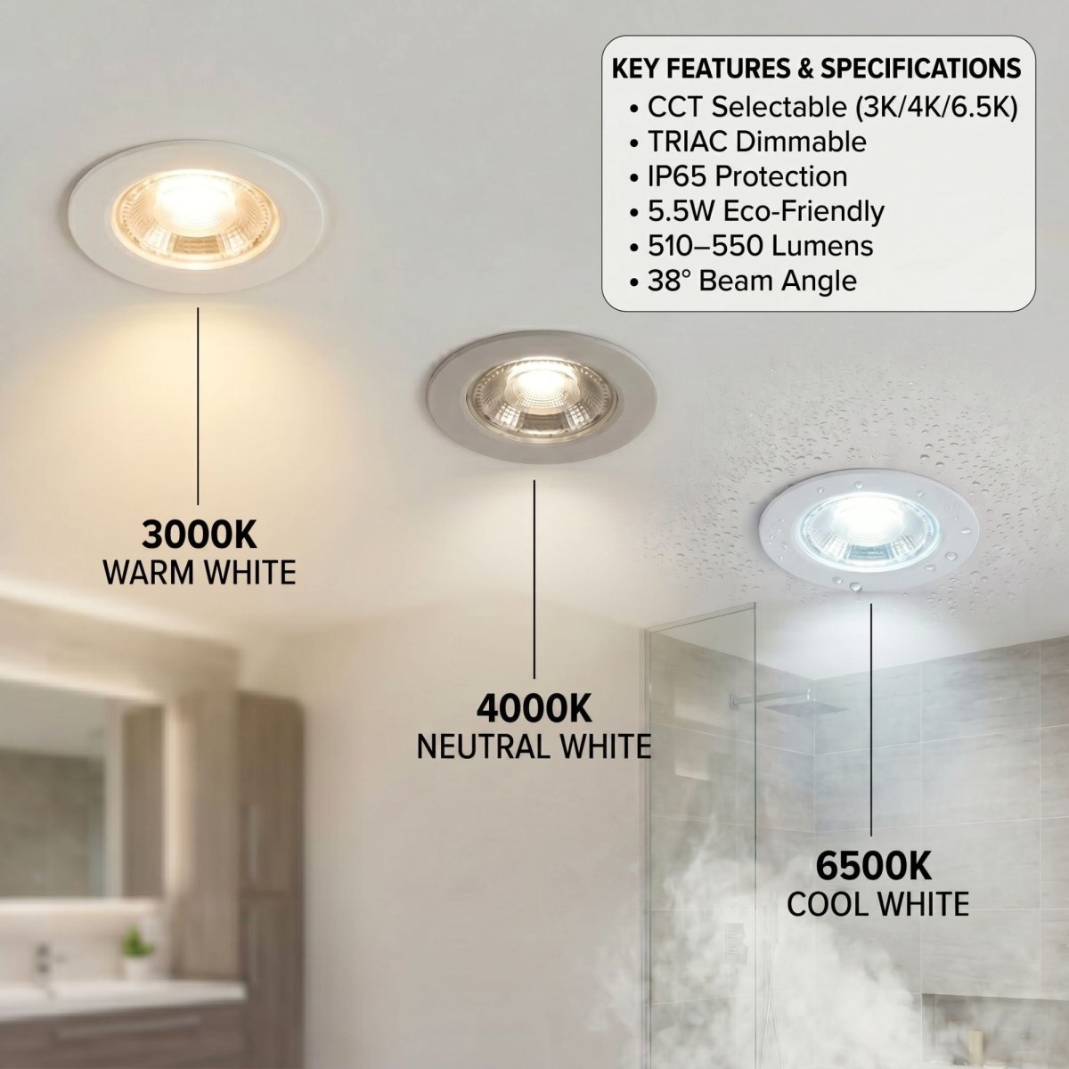 Downlight LED "Avalor" empotrable - TRIAC dimmable - 5.5W - CCT - Corte Ø 70mm - IP65 - Barcelona Led-Iluminación