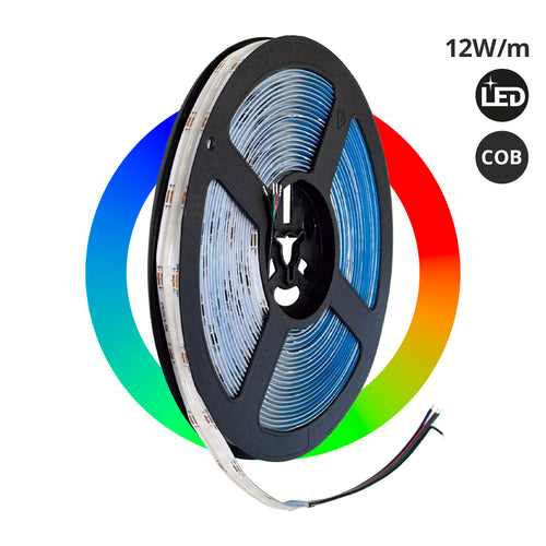 Tira LED COB 24V DC - RGB - 12W/m - 10mm - IP20 - Rollo de 10 metros