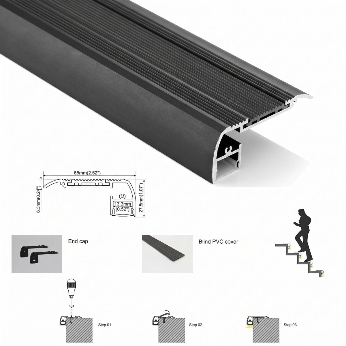 Perfil tira LED para escaleras - 65X27.5mm - 2 metros - Barcelona Led-