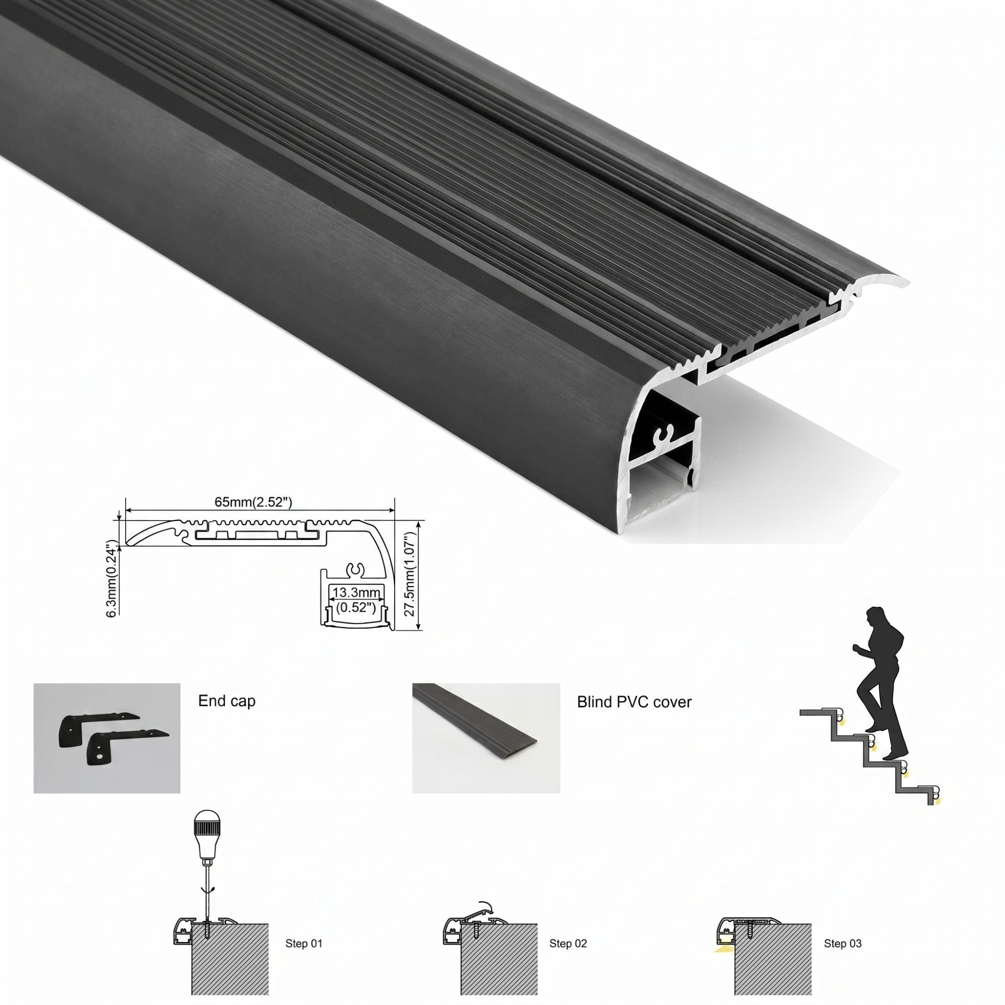 Perfil tira LED para escaleras - 65X27.5mm - 2 metros (2)