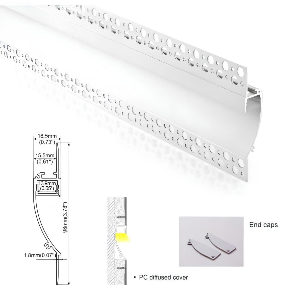 Perfil tira LED integración / trimless - 18x15mm - Con difusor - 2 metros - Barcelona Led-