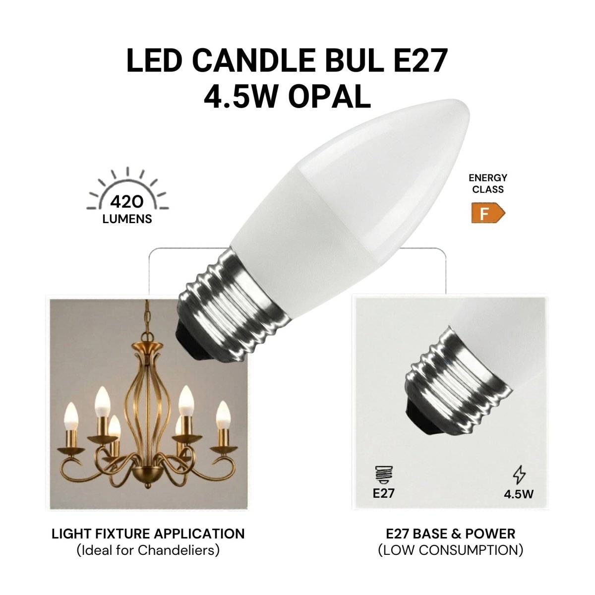 Bombilla vela LED E27 C37 4.5W — Opal | Disponible en luz cálida, neutra y fría - Barcelona Led-