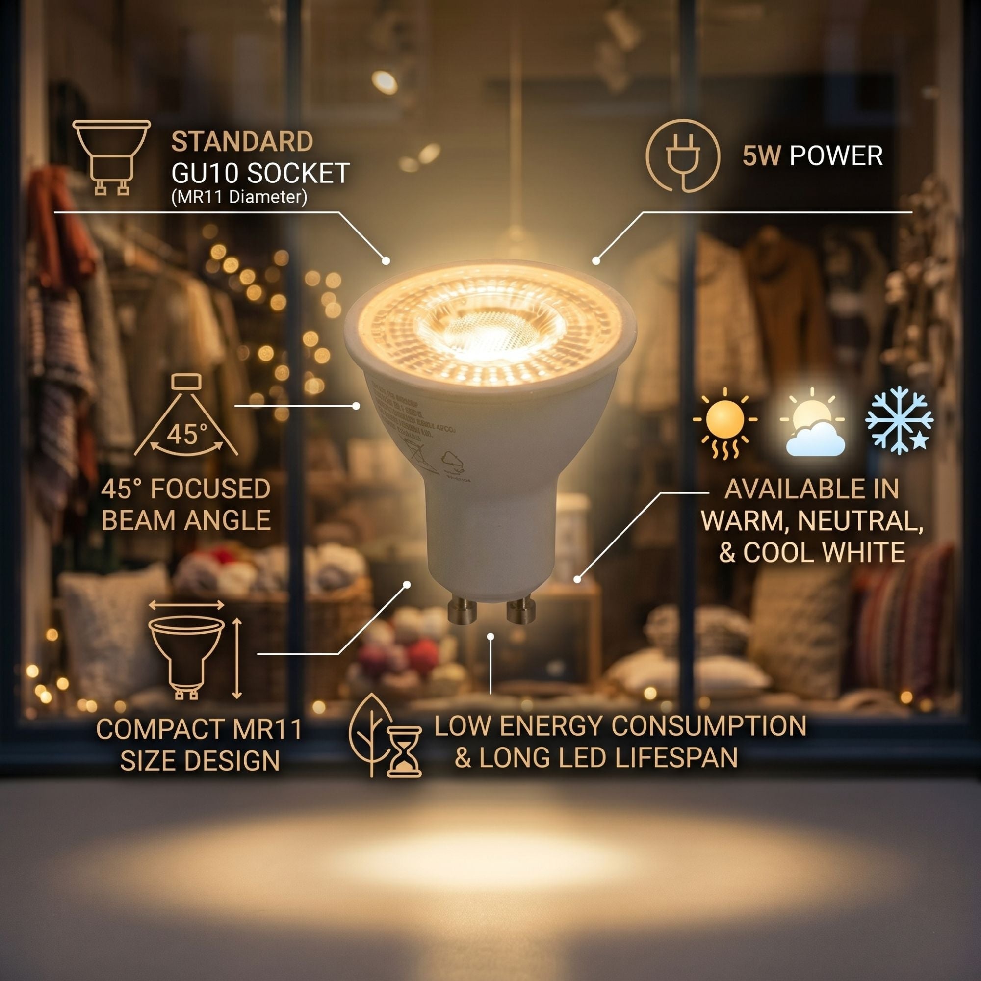 Mini Bombilla LED - MR11 GU10 - 5W - 45º (6)