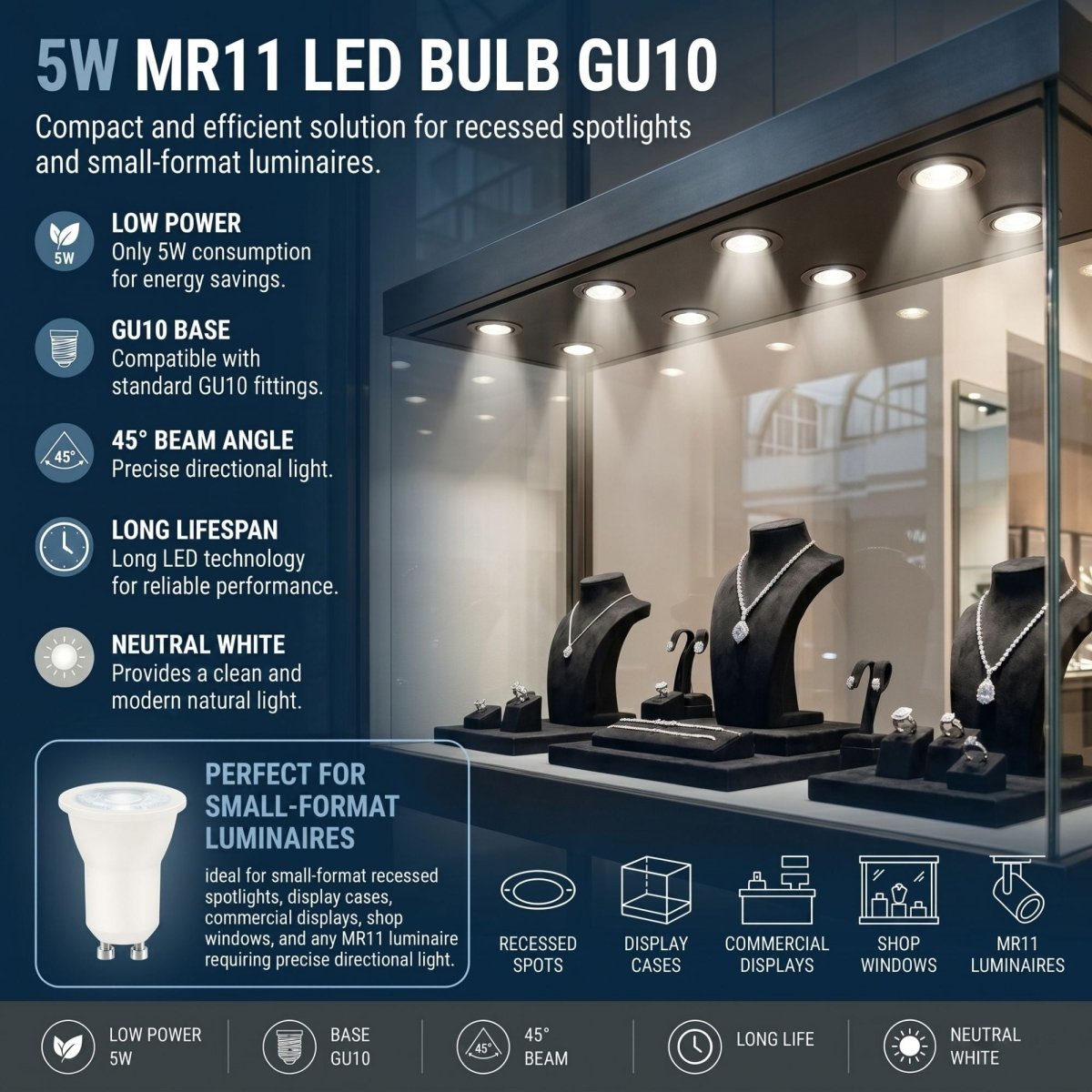 Mini Bombilla LED - MR11 GU10 - 5W - 45º - Barcelona Led-Iluminación