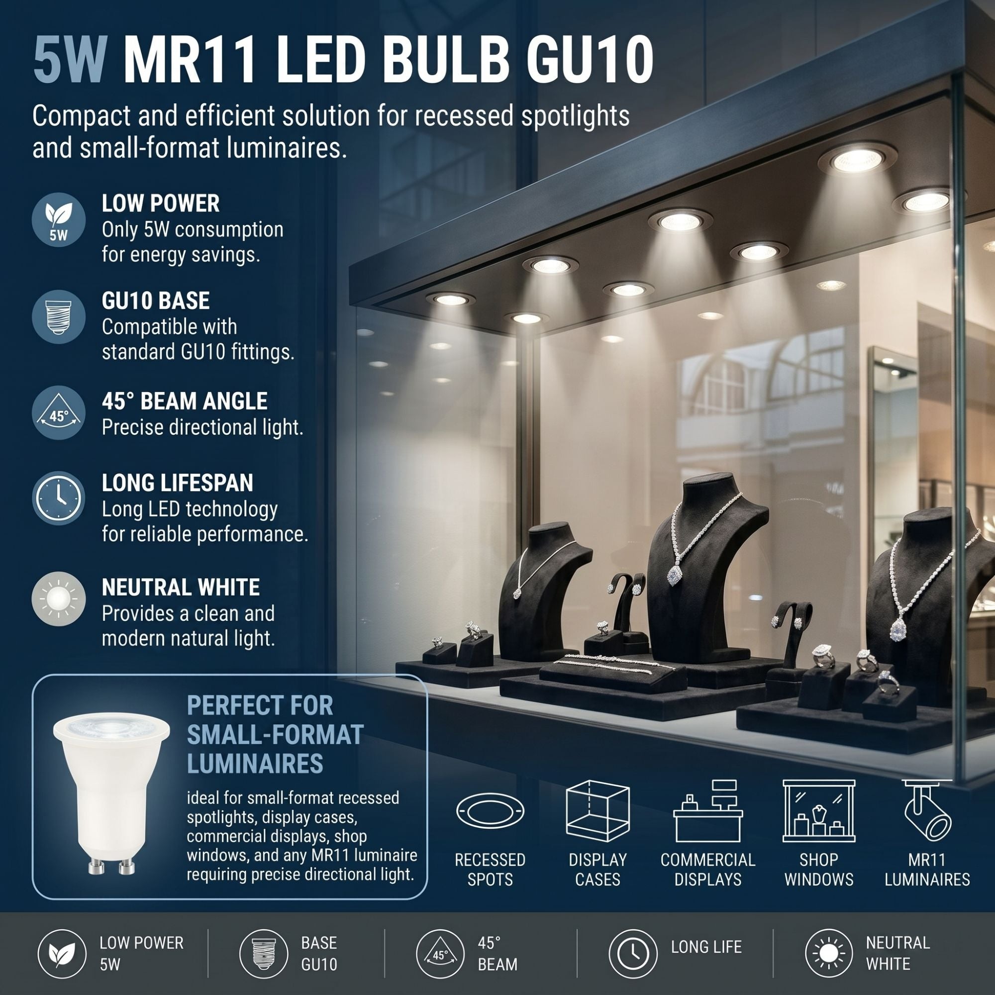 Mini Bombilla LED - MR11 GU10 - 5W - 45º (25)