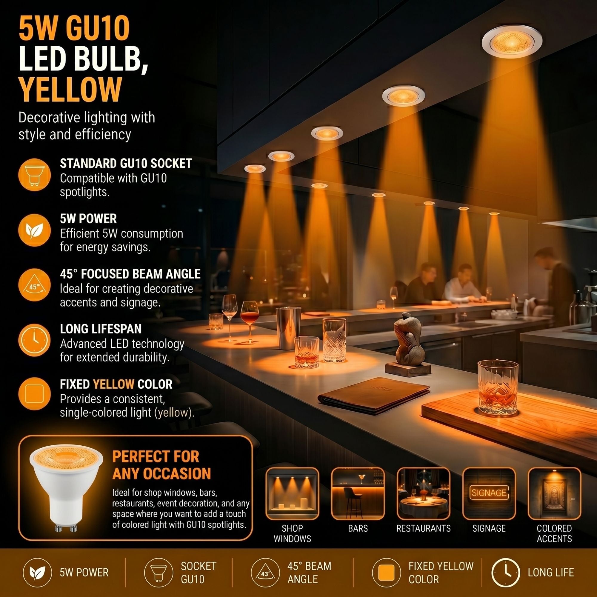 Bombilla LED de colores - GU10 - 5W - 45º (8)