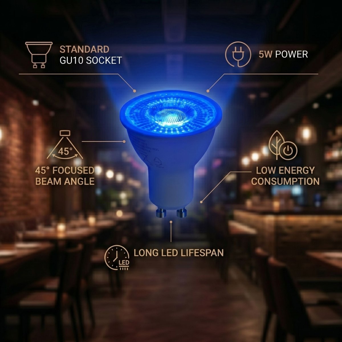 Bombilla LED de colores - GU10 - 5W - 45º - Barcelona Led-