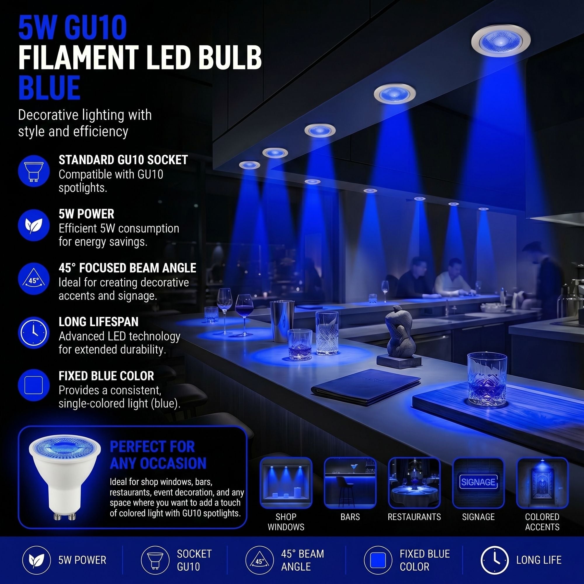 Bombilla LED de colores - GU10 - 5W - 45º (24)