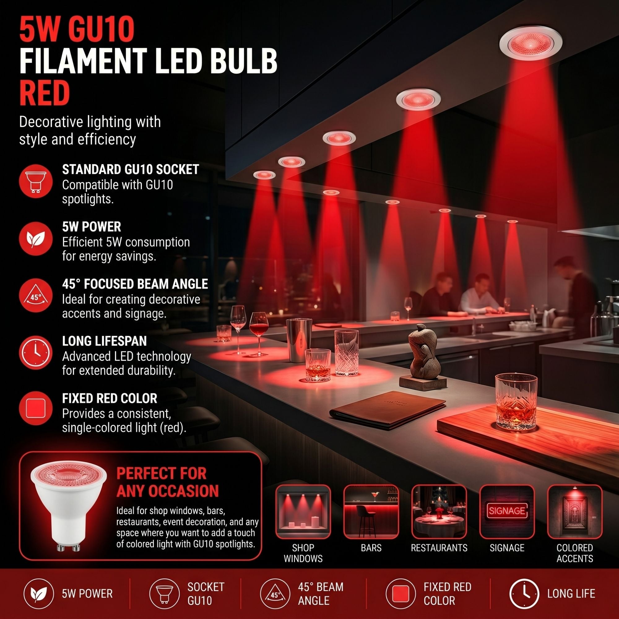 Bombilla LED de colores - GU10 - 5W - 45º (32)