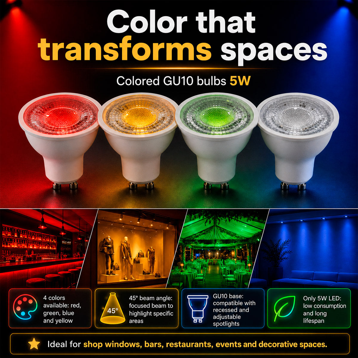 Bombilla LED de colores - GU10 - 5W - 45º (14)
