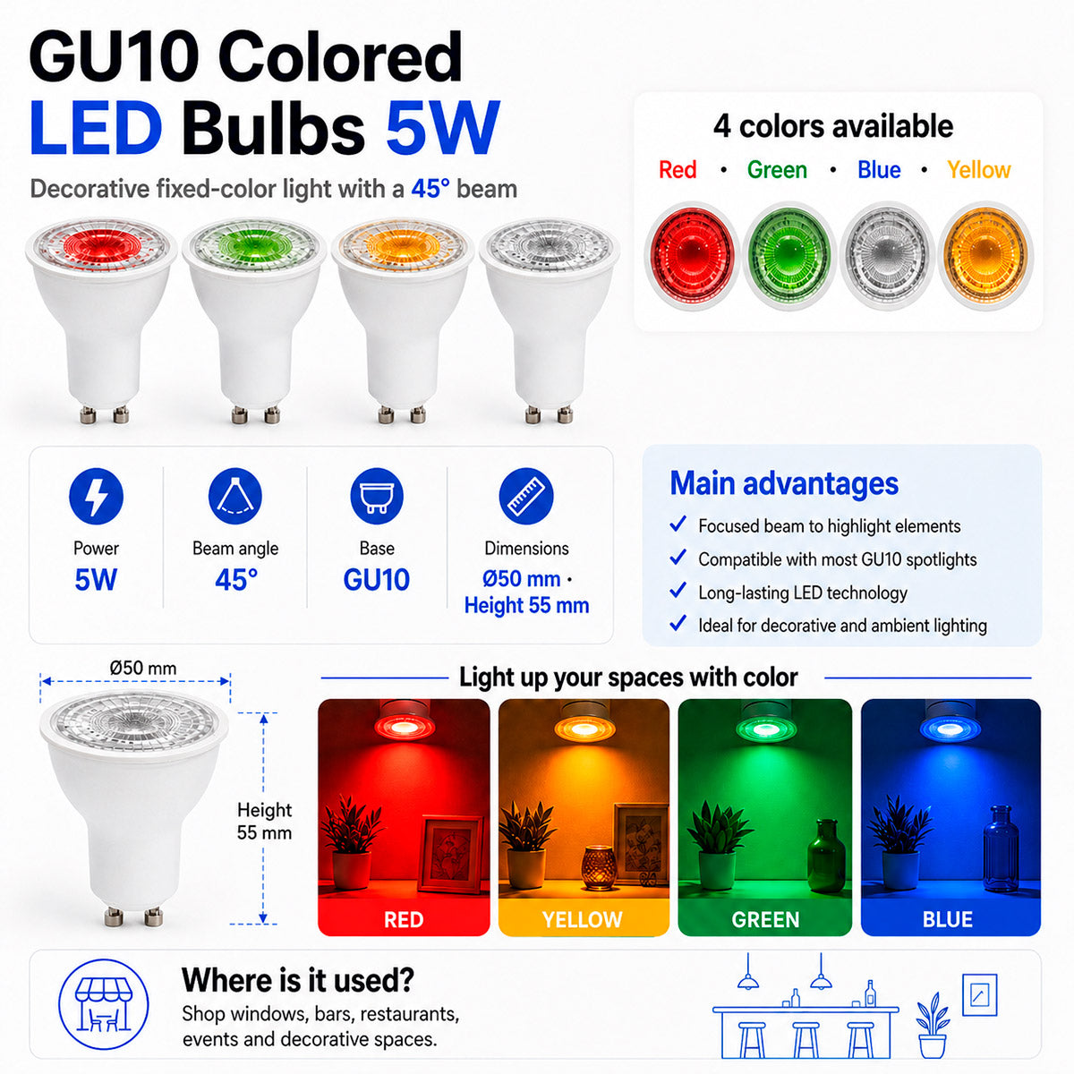 Bombilla LED de colores - GU10 - 5W - 45º (16)