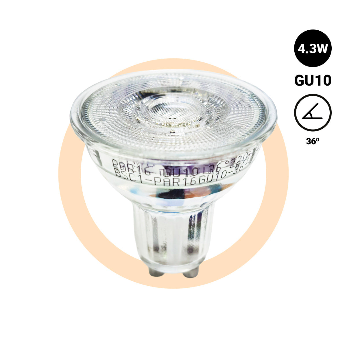Bombilla LED GU10 4.3W cristal - 130lm/W - PAR16 - 36° (5)