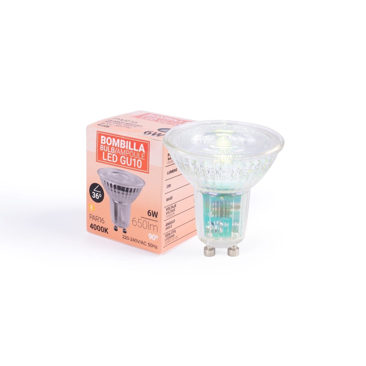 Bombilla LED GU10 6W cristal - 130lm/W - PAR16 - 36° - Barcelona Led-