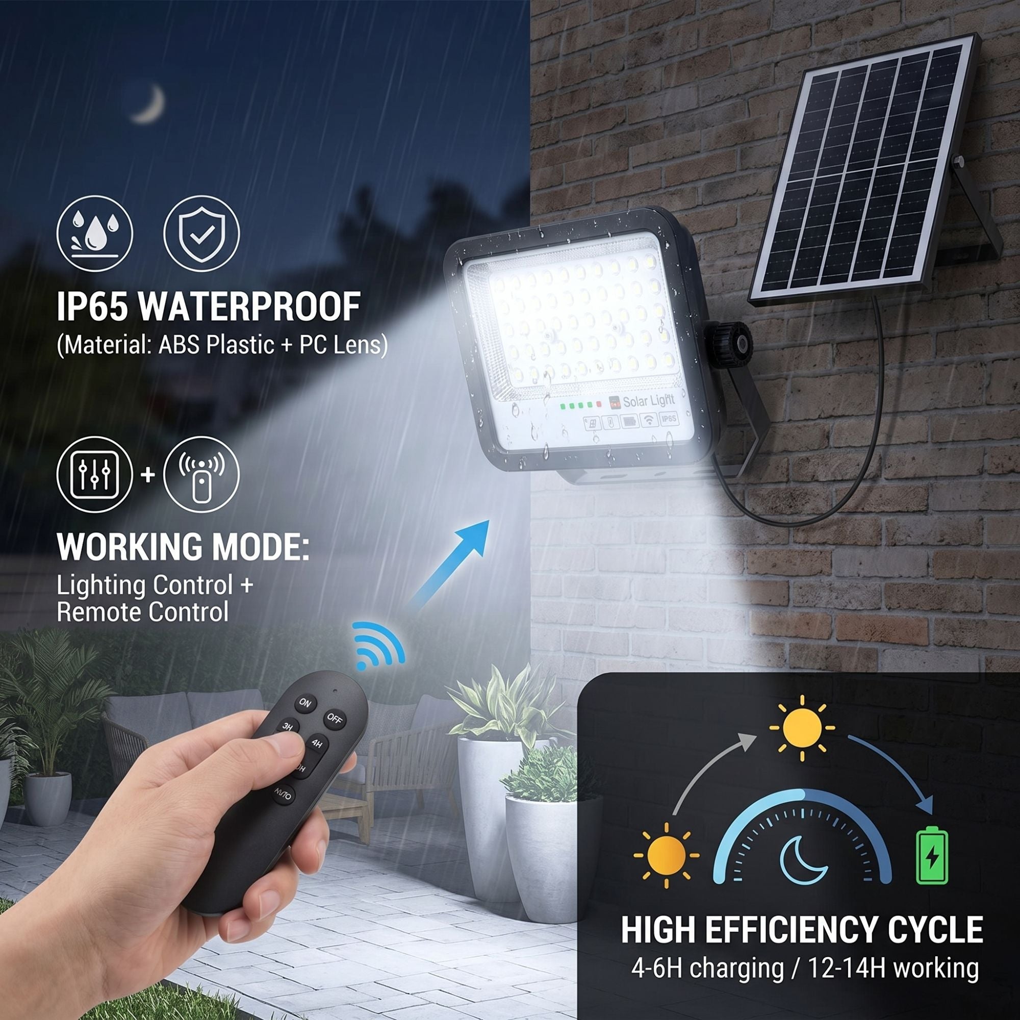 Proyector solar con panel y mando a distancia - 50W - 6500K - IP65 (9)