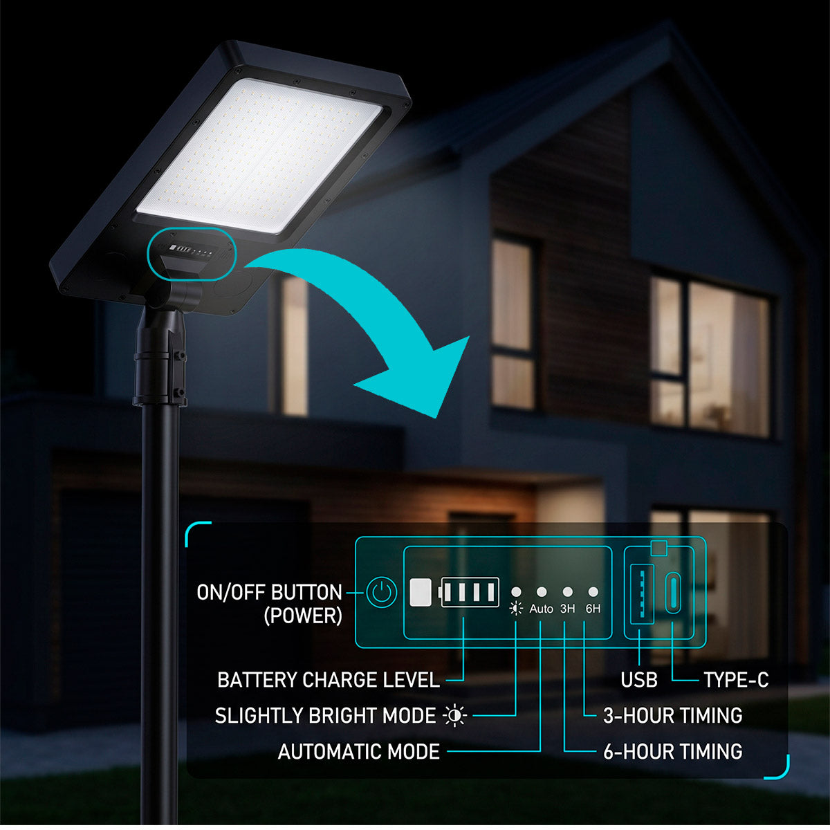 Farola solar con panel y mando a distancia - LED CCT - 240W - IP54 (4)