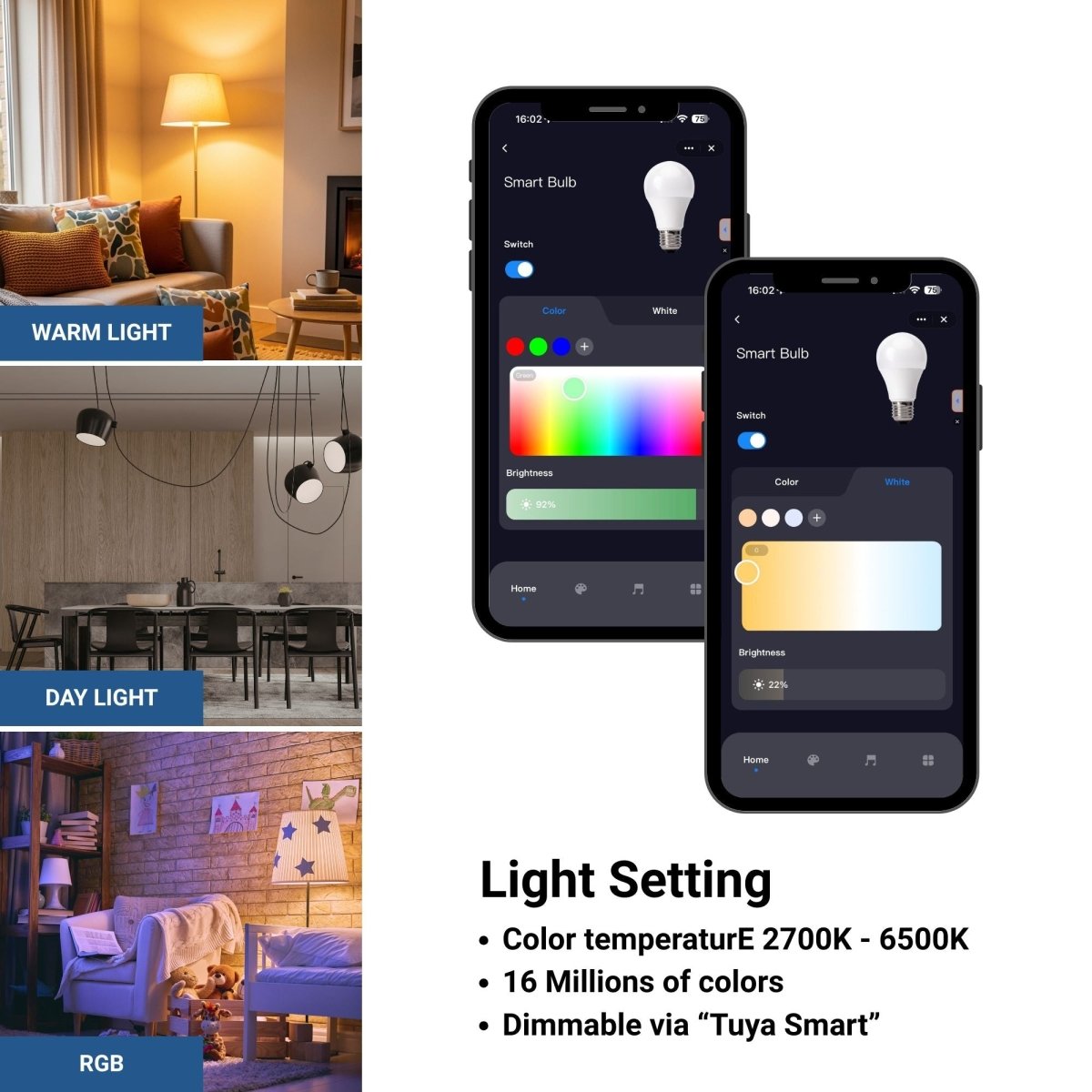 Bombilla LED Smart E27 - 15W - RGB + CCT - WiFi - TUYA App - Barcelona Led-
