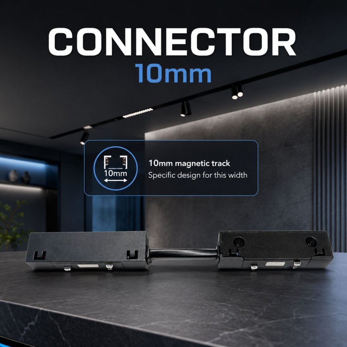 Conector recto con cable para carril magnético - 10mm | Accesorios | Barcelona Led
