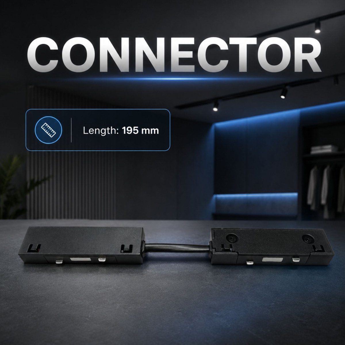 Conector recto con cable para carril magnético - 10mm | Accesorios | Barcelona Led