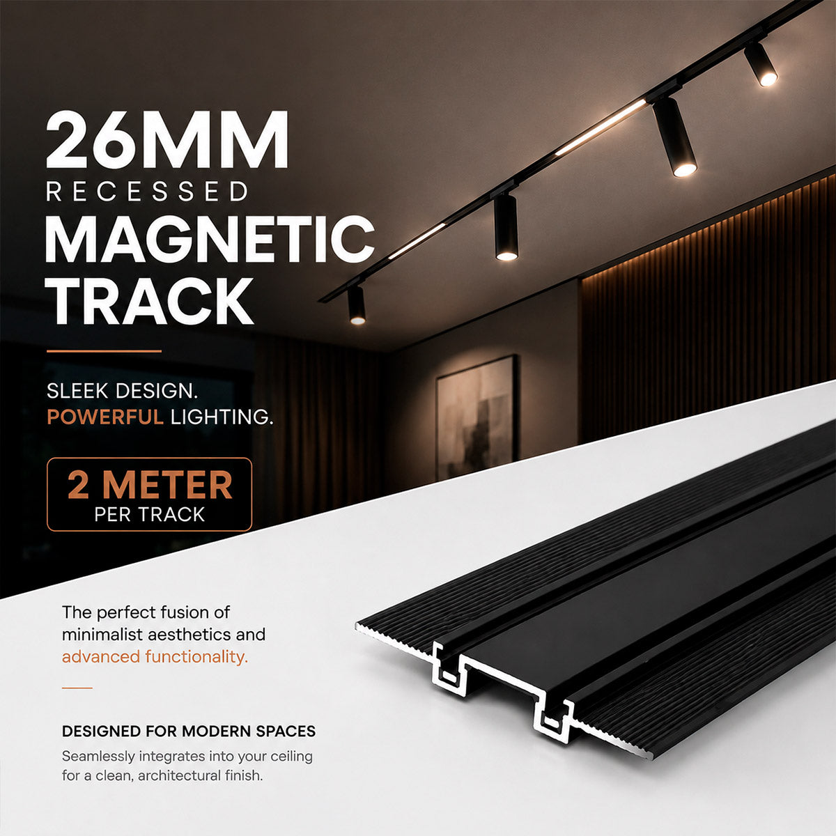 Carril magnético empotrable - 26mm - 2 metros (3)