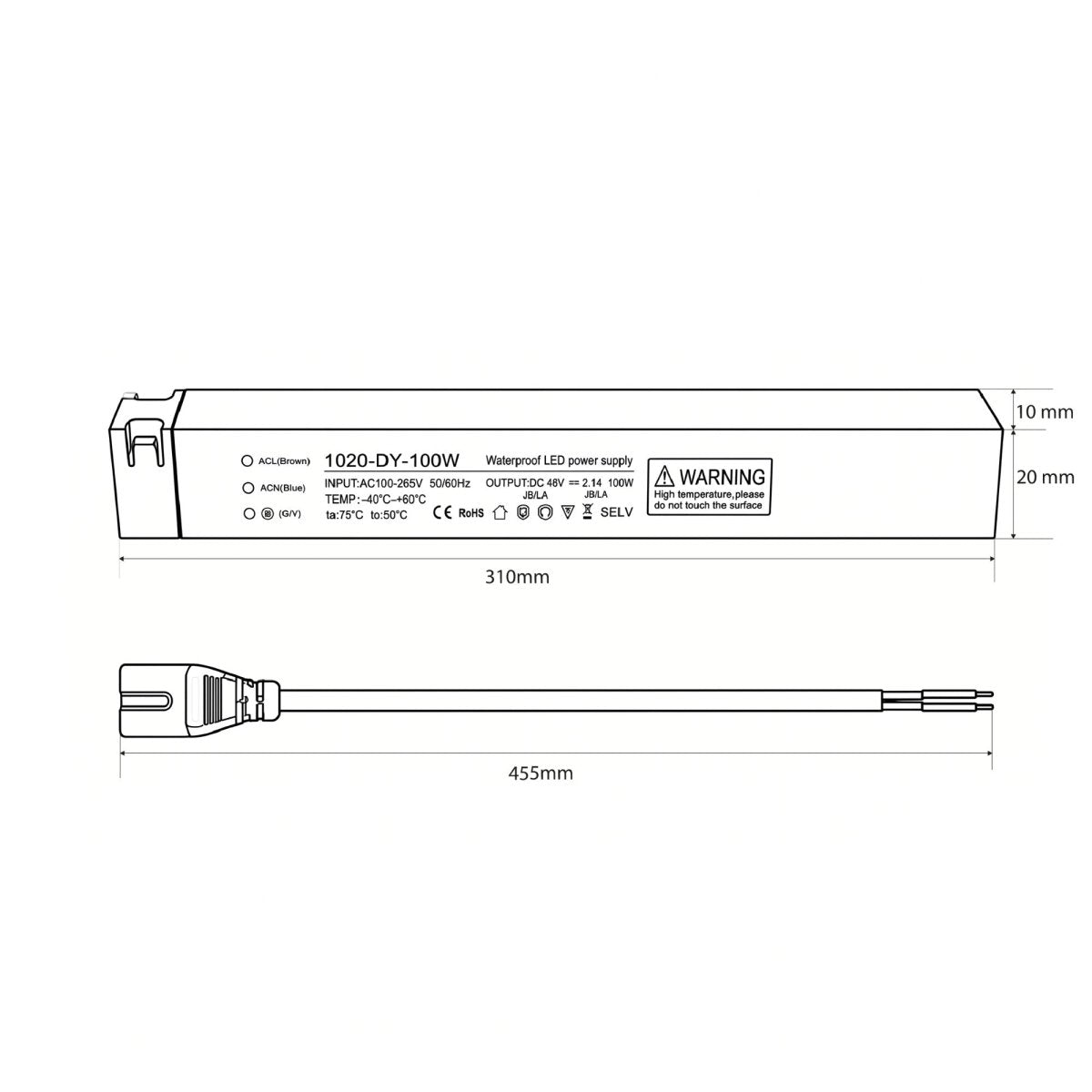 Fuente de alimentación para carril magnético - 10mm - 100W - 48V | Material eléctrico | Barcelona Led