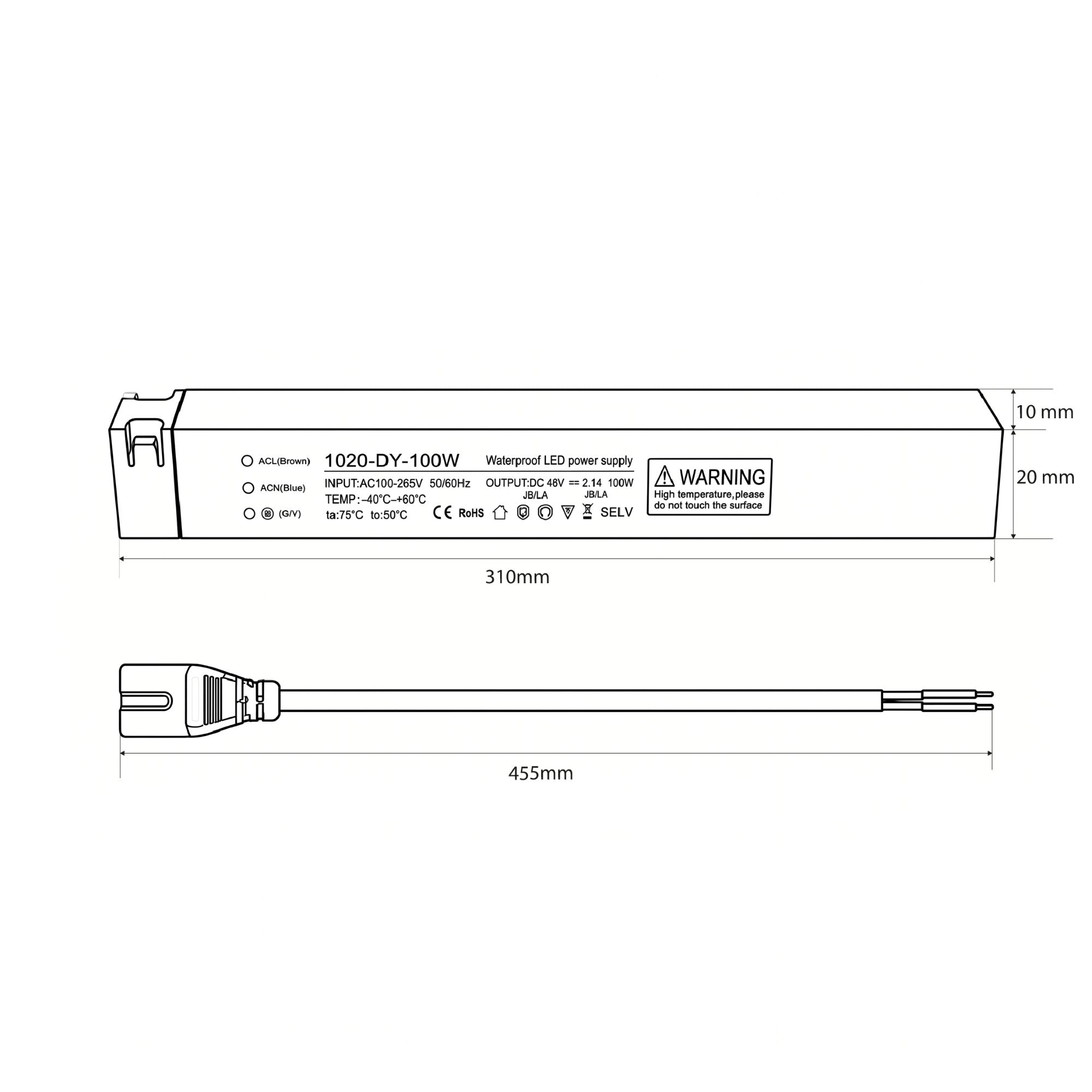 Fuente de alimentación para carril magnético - 10mm - 100W - 48V (6)