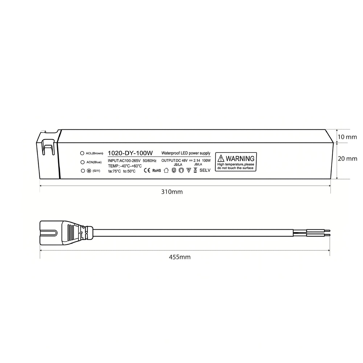 Fuente de alimentación para carril magnético - 10mm - 100W - 48V (6)