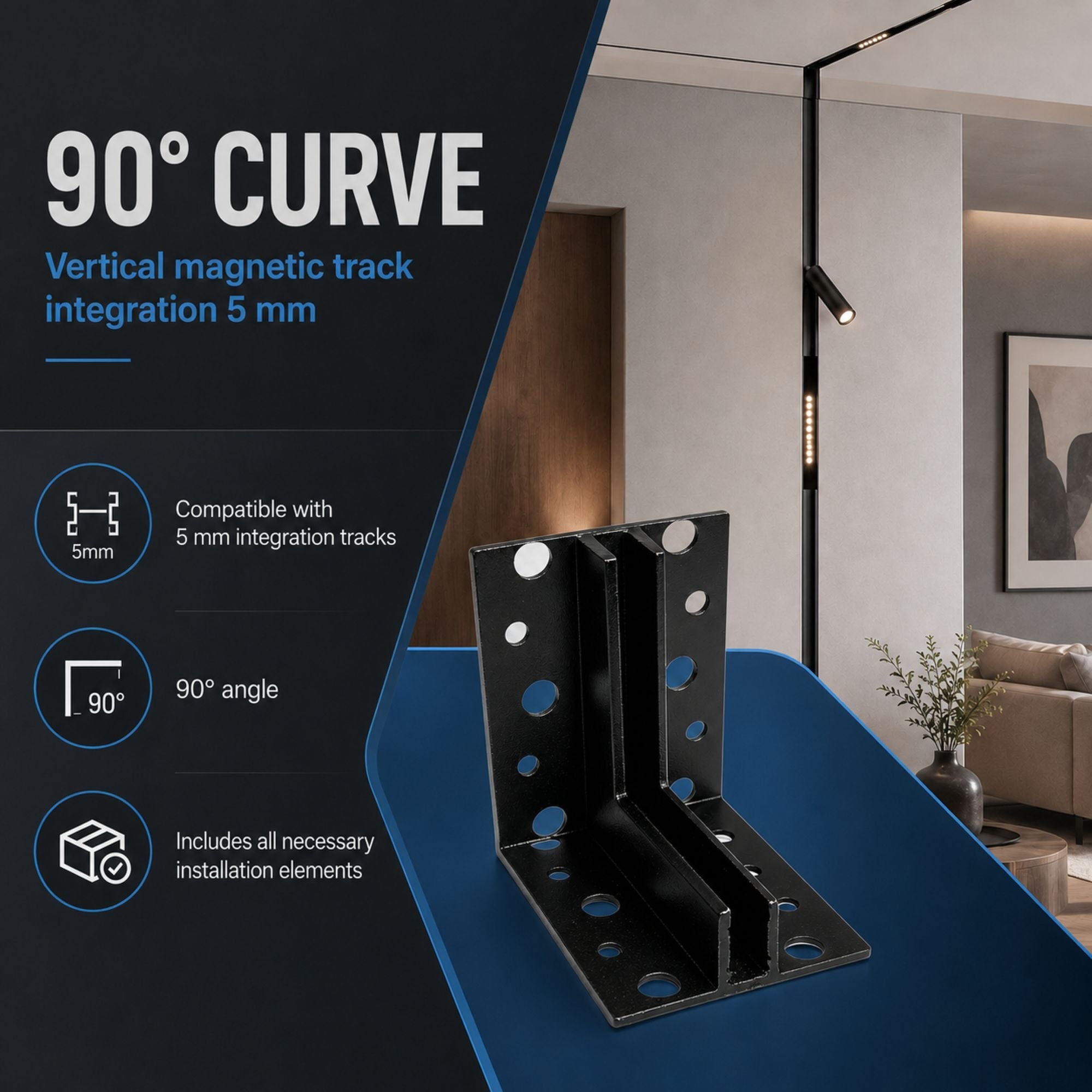 Curva 90 grados vertical para carril magnético de integración/trimless - 5mm (2)