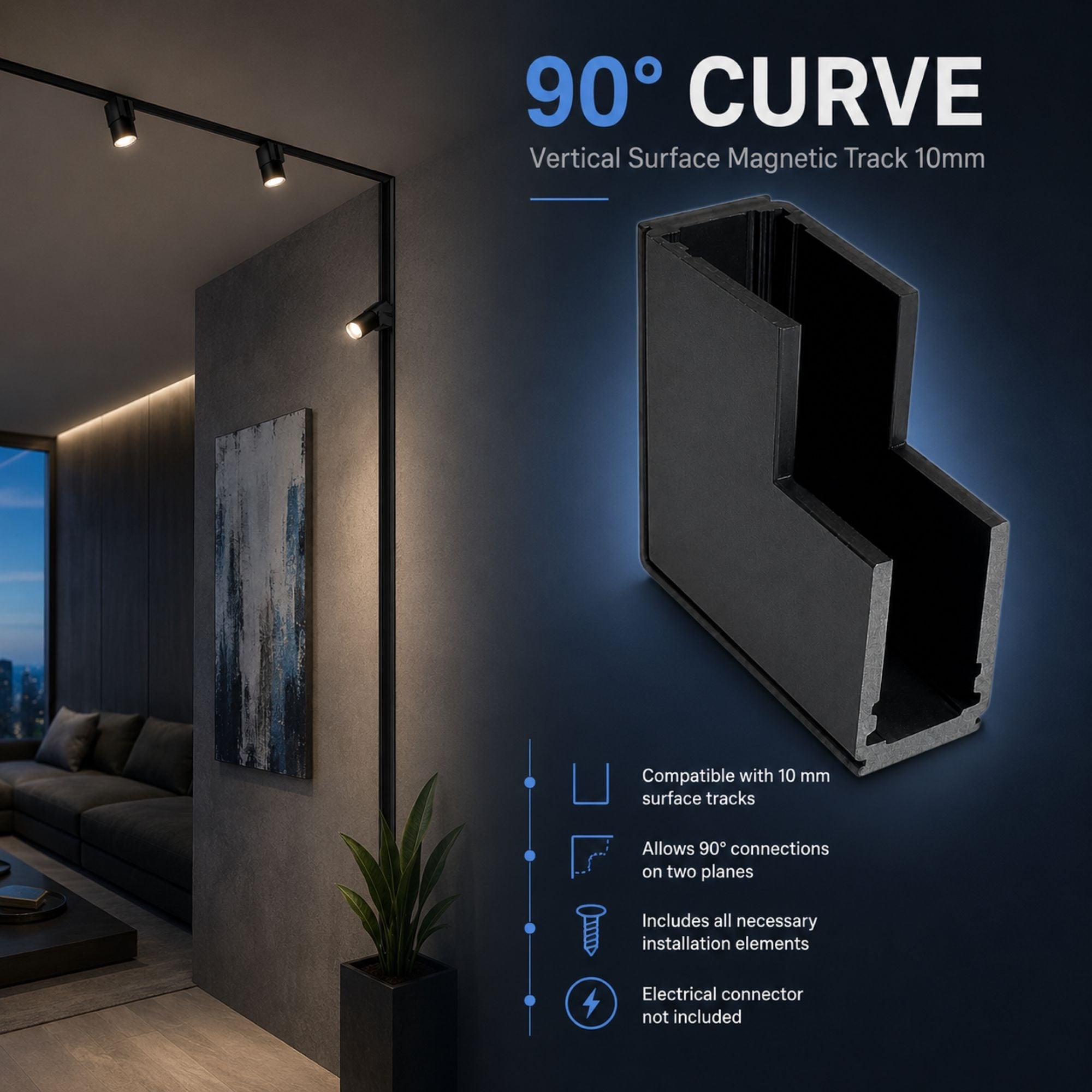 Curva 90 grados vertical para carril magnético de superficie - 10mm (3)