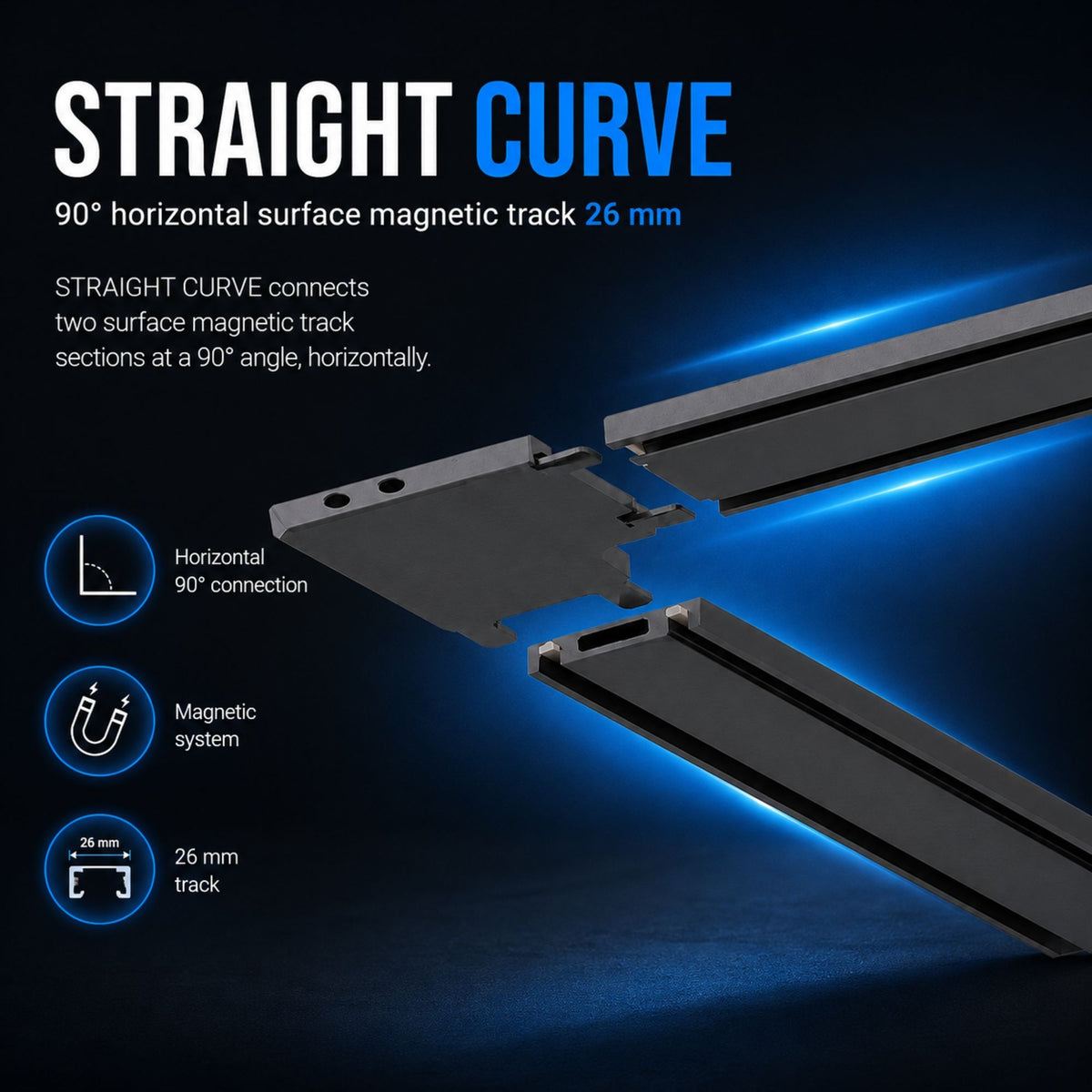 Unión 90 grados horizontal para carril magnético de superficie - 26mm (3)