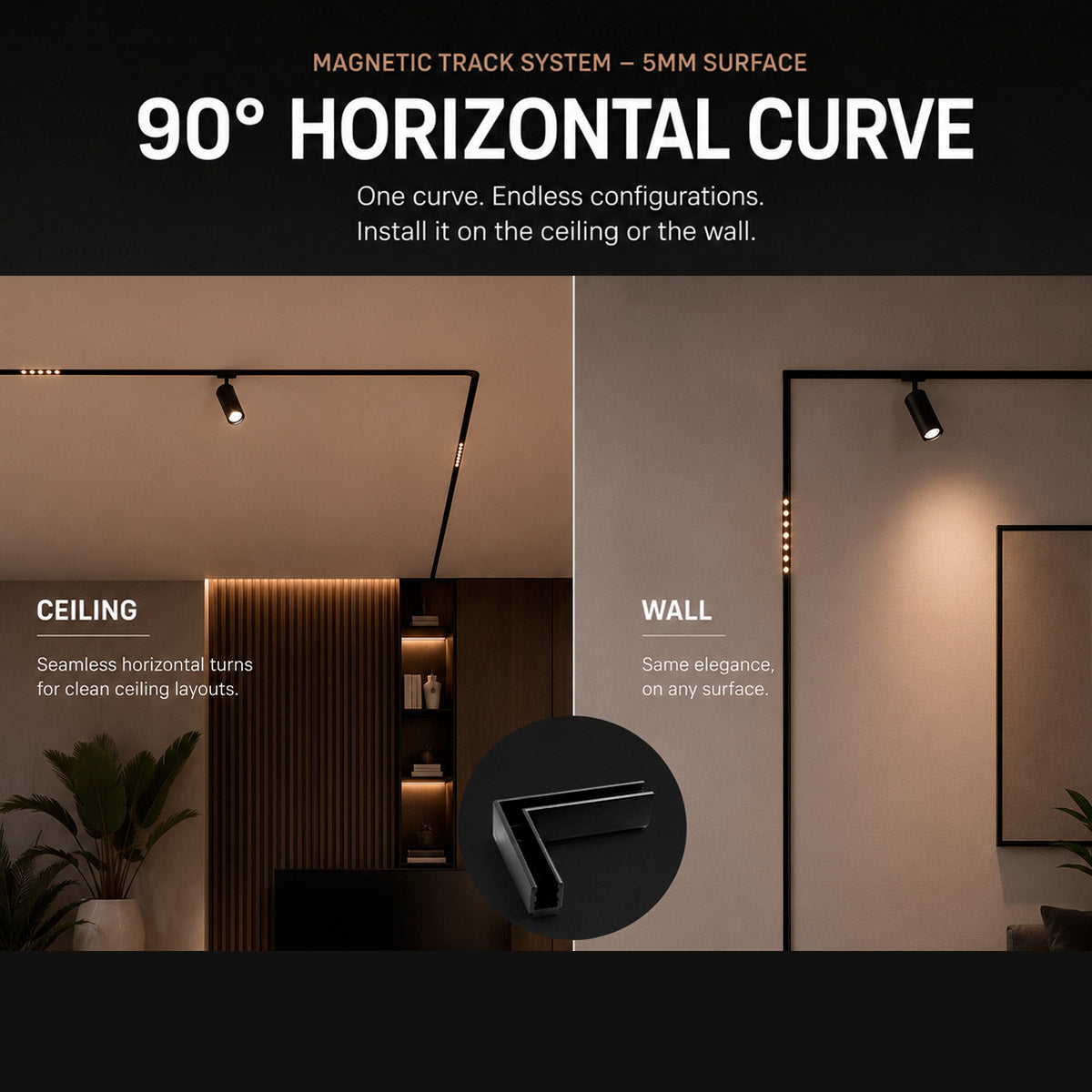 Curva 90 grados horizontal para carril magnético de superficie - 5mm (3)