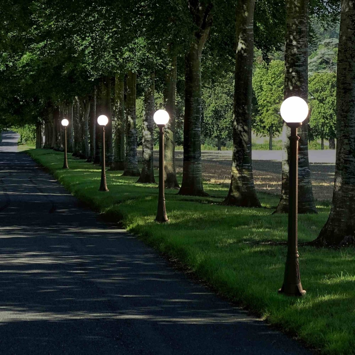 Farola exterior FUMAGALLI "GLOBO ARTU/G250" - 8.5W - E27 - CCT - Poste 1.5mts - Barcelona Led-Iluminación